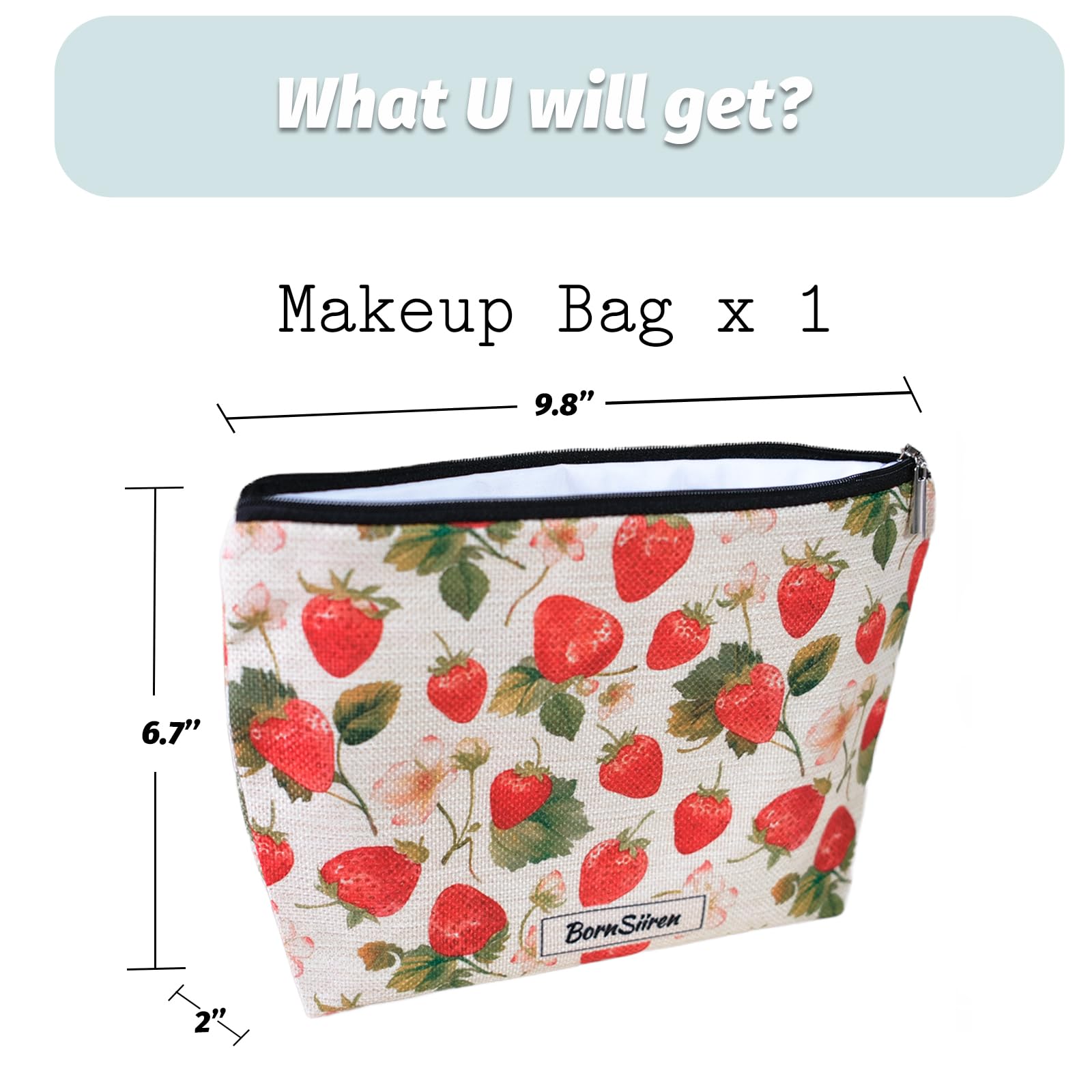 Strawberry Cosmetic Bag for Women - Travel Toiletry Organizer with Lining | Perfect for Makeup Storage & Travel Accessories