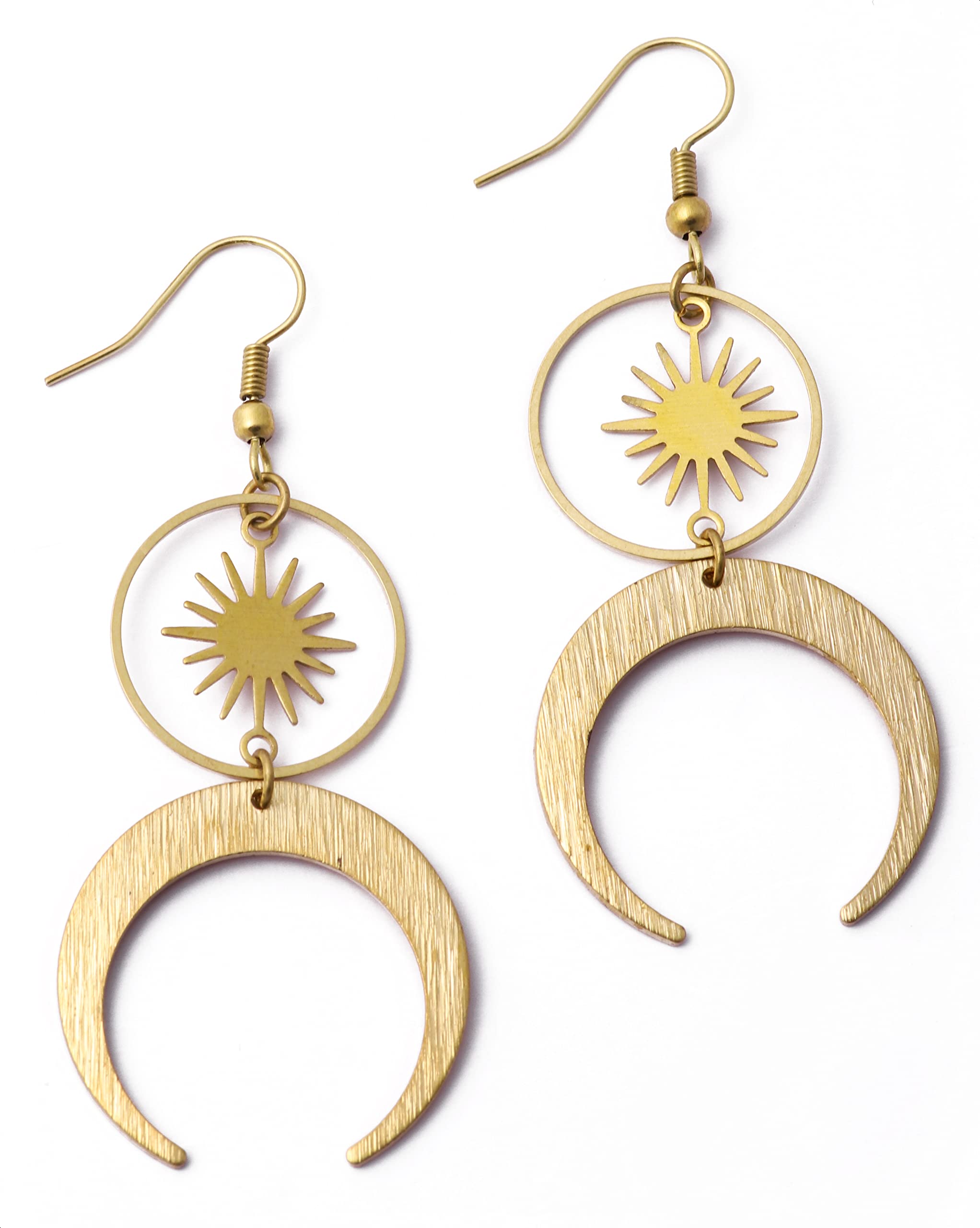 Gothic Boho Sun and Moon Earrings for Women – Crescent Moon Star Pendant Celestial Jewelry – Unique Goth Earrings & Christmas Gift Idea – Perfect for Festival, Party, and Everyday Boho Fashion
