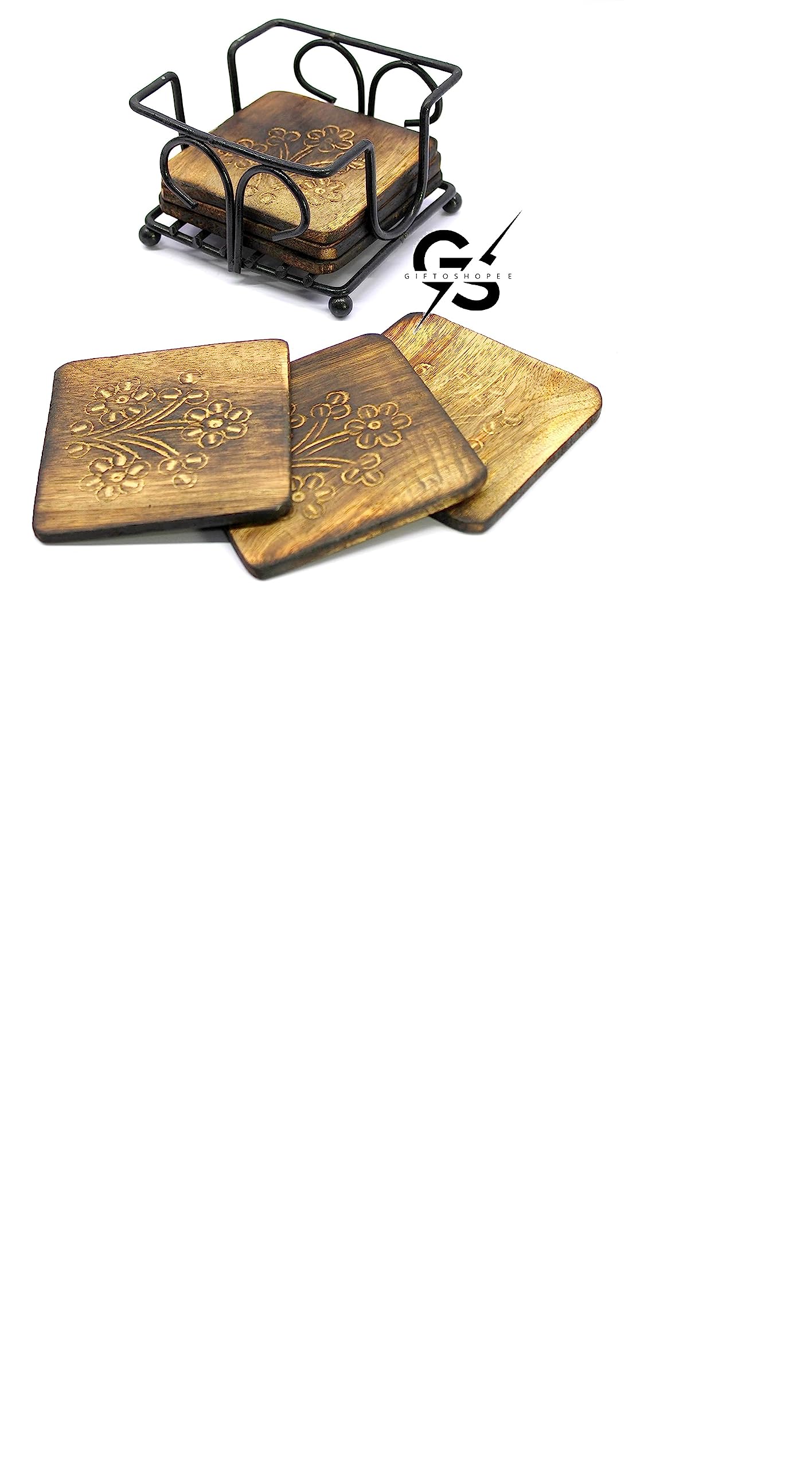 Handmade Wrought Iron Square Tea Coasters Set of 6 - Rustic Black Drink Coasters for Coffee, Beer & Mugs - Perfect for Office, Home & Bar Decor - Durable Tabletop Protectors for Hot & Cold Beverages