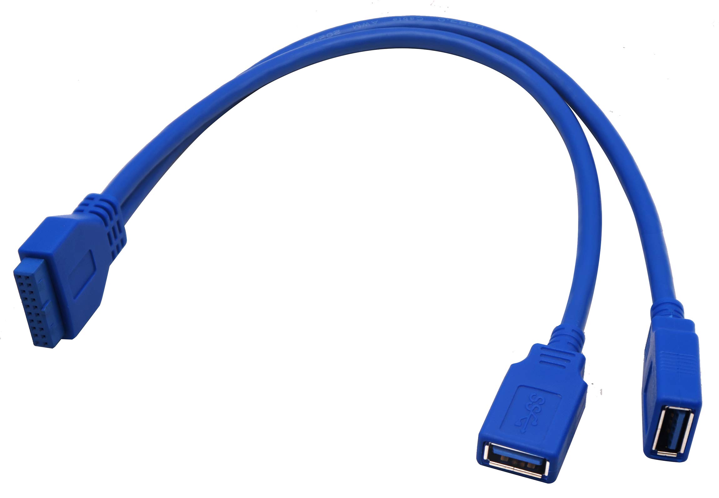 20 Pin USB 3.0 Y Splitter Cable - Dual Port A Female to Motherboard Header - for PC Build & Expansion