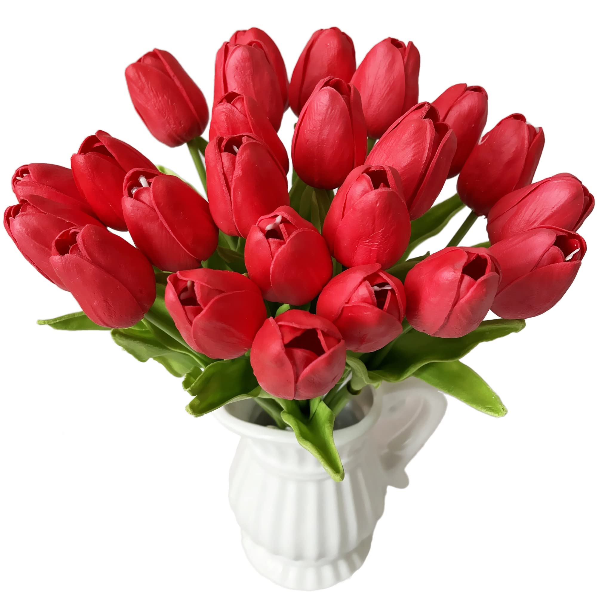 UKELER 24 Pcs Fragrant Red Artificial Tulip Flowers - 13.5 Inch Tall Silk Tulips for Home Decor, Kitchen, Wedding Centerpieces, Wreath Arrangements - Perfect for Spring Decor, Table Centerpieces & DIY Floral Projects