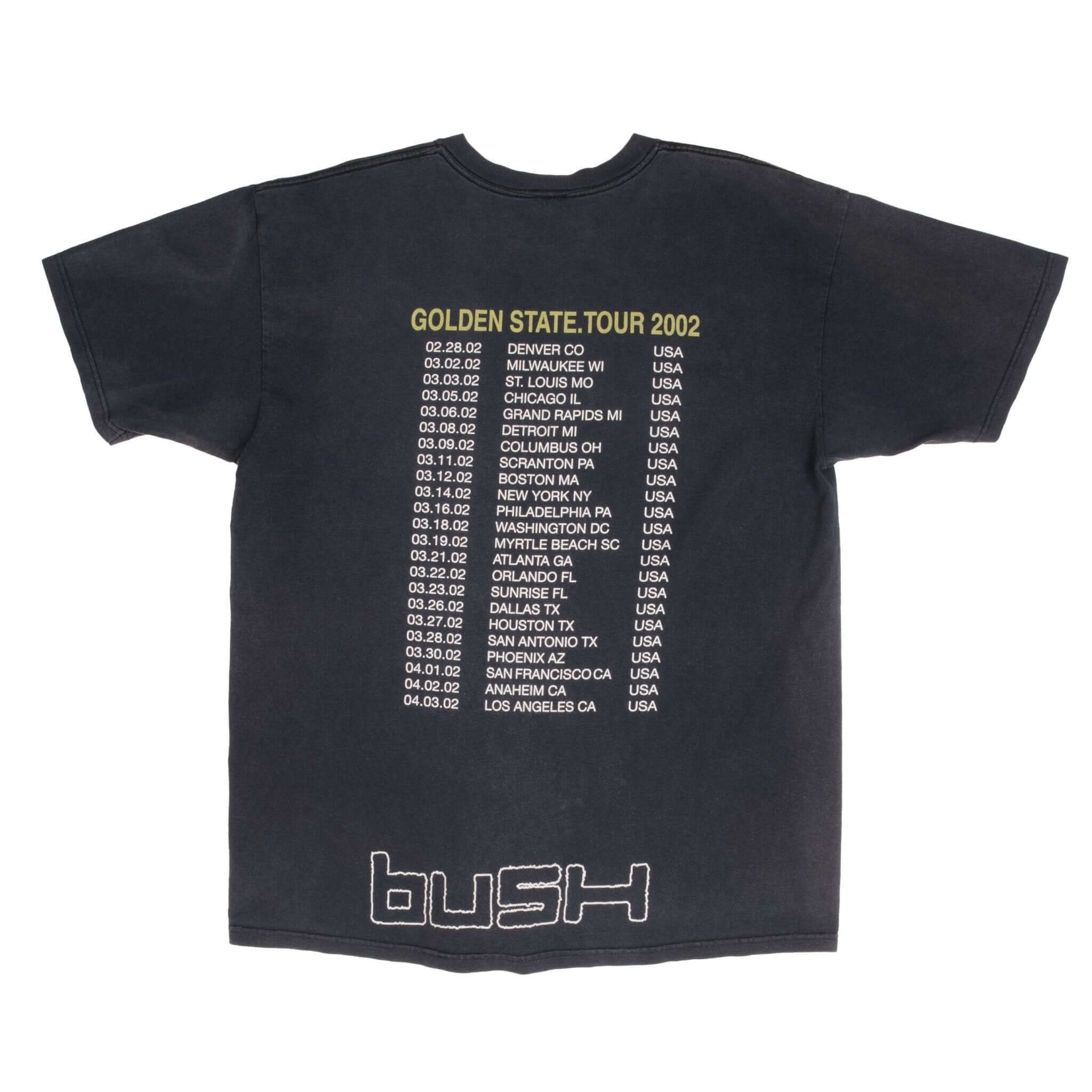 Vintage Bush Golden State Tour 2002 Graphic T-Shirt XL - 100% Cotton Made in USA - Retro Band Tour Tee for Concerts & Casual Wear