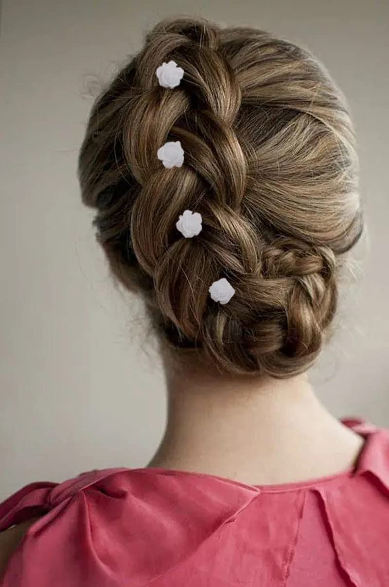 20 PCS White Bridal Wedding Hair Pins - U-Shaped Rose Flower Hair Clips for Women, Girls & Ladies - Perfect for Bridal Bouquet, Prom, Party & Special Occasions