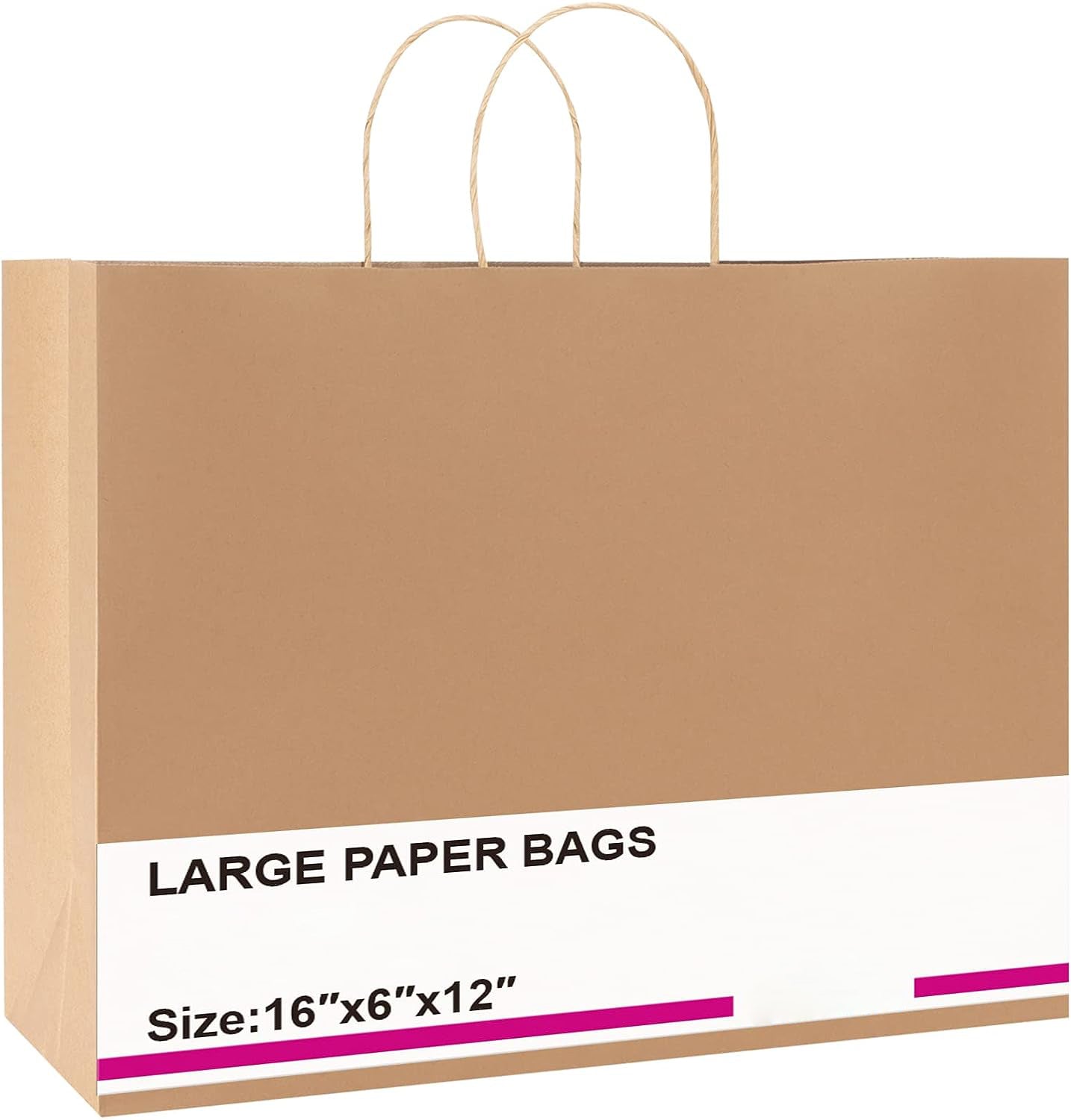 16x6x12 Inch Kraft Paper Gift Bags with Handles - Eco-Friendly Brown Paper Bags for Party Favors, Wedding, Birthday Gifts & Retail Packaging