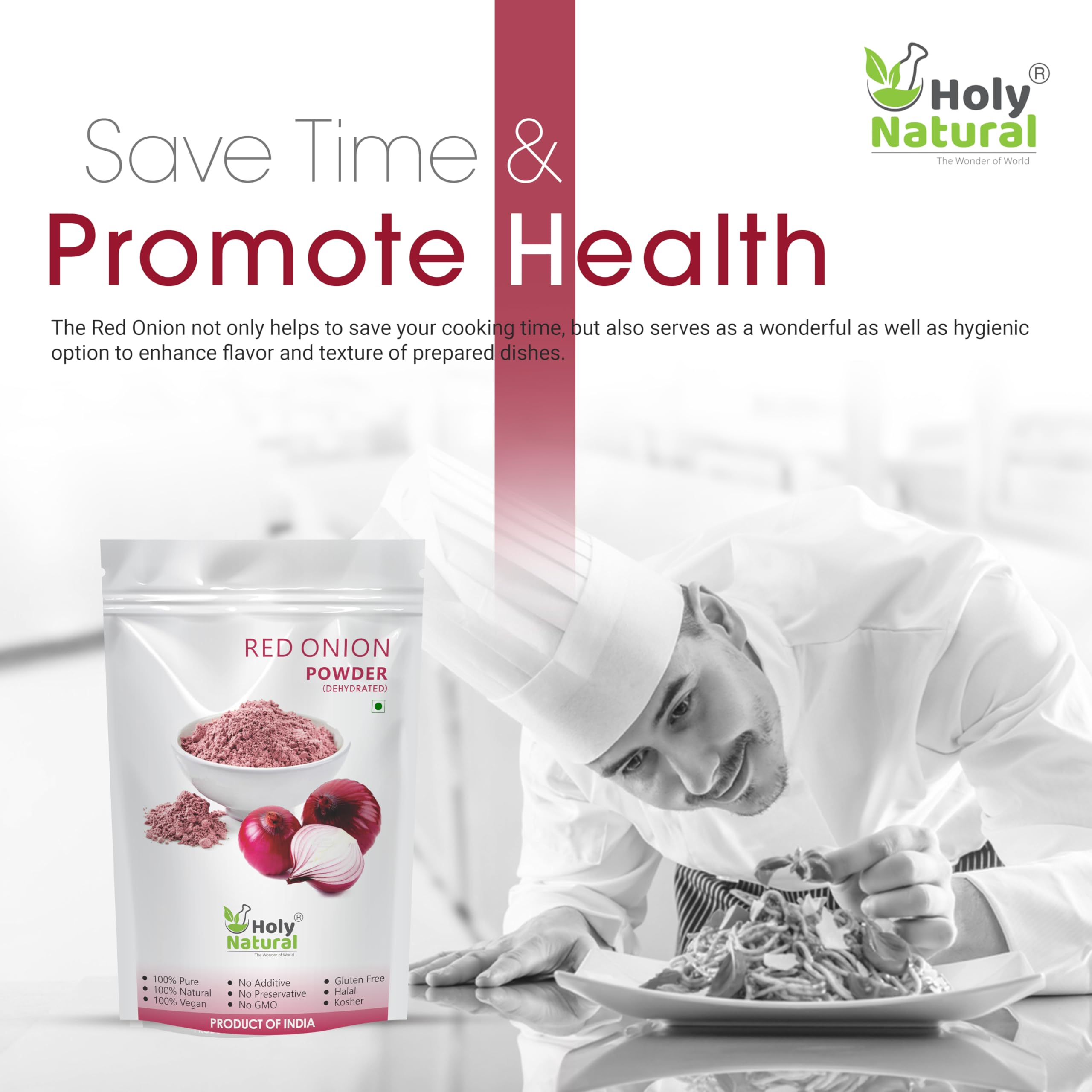 Organic Red Onion Powder (Dehydrated) - 100g (3.52oz) | All-Natural Seasoning for Soups, Salads & Meat Dishes | Gluten-Free & Non-GMO Cooking Ingredient