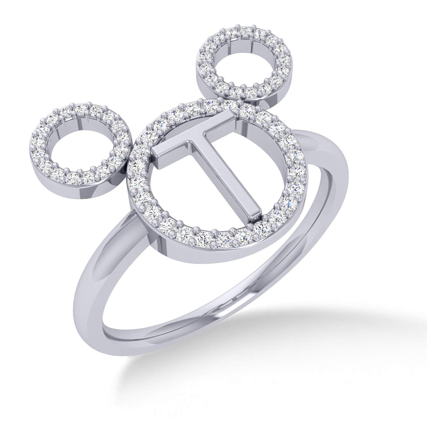 Disney Mickey Mouse A-Z Initial Letter Engagement Ring 925 Sterling Silver for Women - Birthday, Christmas Jewelry Gift for Her - Perfect for Proposals, Anniversaries & Special Occasions