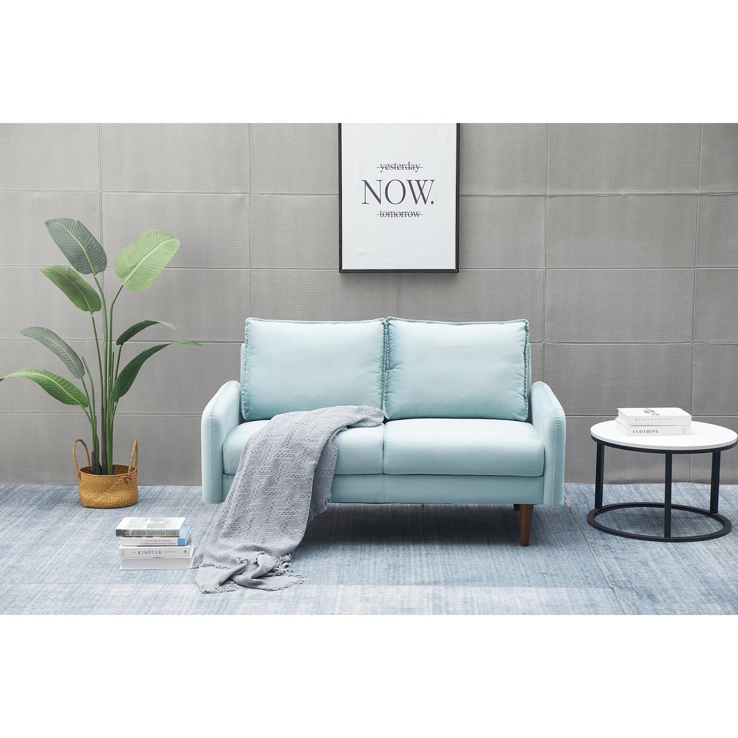 Luxury Aurora Velvet Loveseat Sofa for Living Room - Light Grayish Cyan | Modern Small Couch for Apartments, Dorms & Cozy Spaces