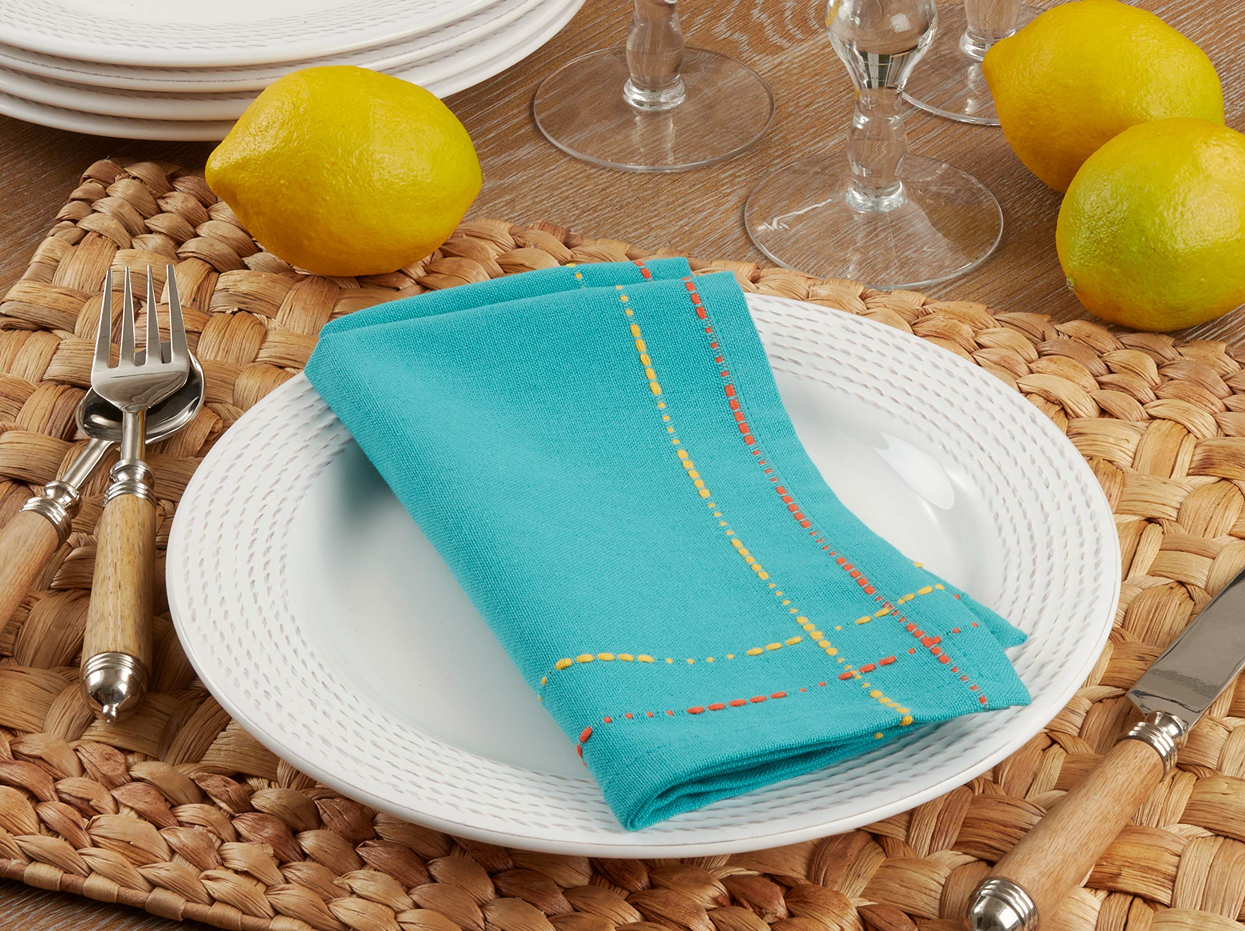 Premium Dobby Border Table Napkins Set of 4 - Elegant Embroidered Cotton Napkins for Formal Dining, Dinner Parties & Holiday Gatherings