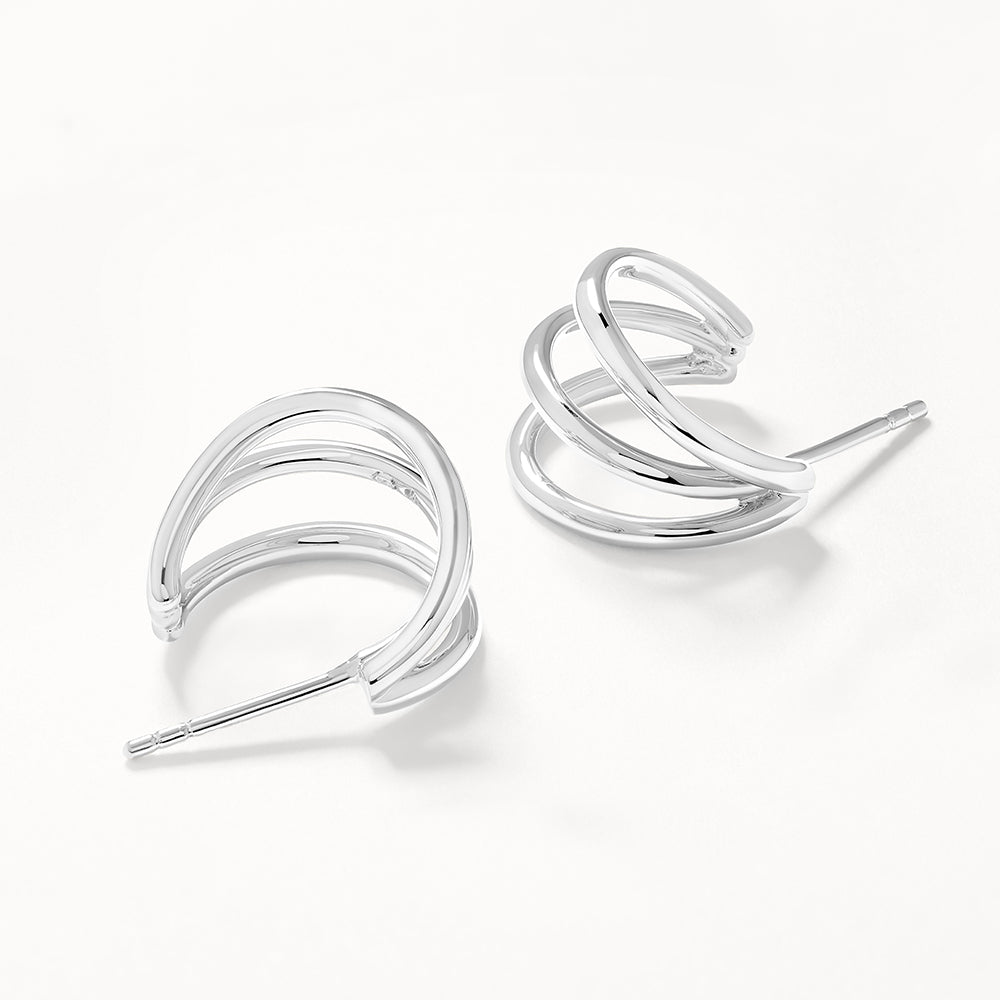 Stylish Triple Hoop Stud Earrings in Sterling Silver for Women | Perfect for Everyday Wear, Parties & Gifts