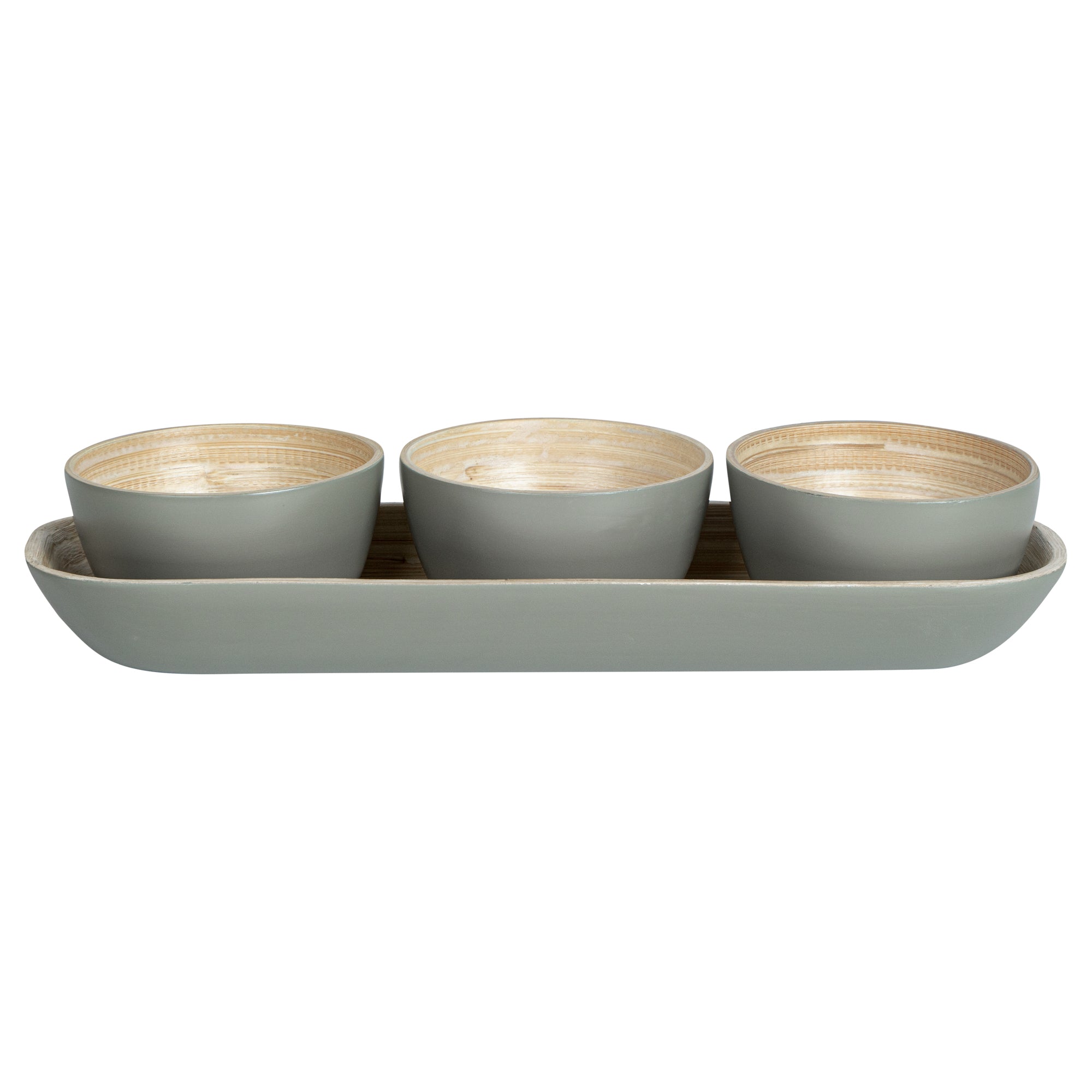Eco-Friendly Bamboo Bowl Set with Tray - 3 Gray Bamboo Bowls (11.75