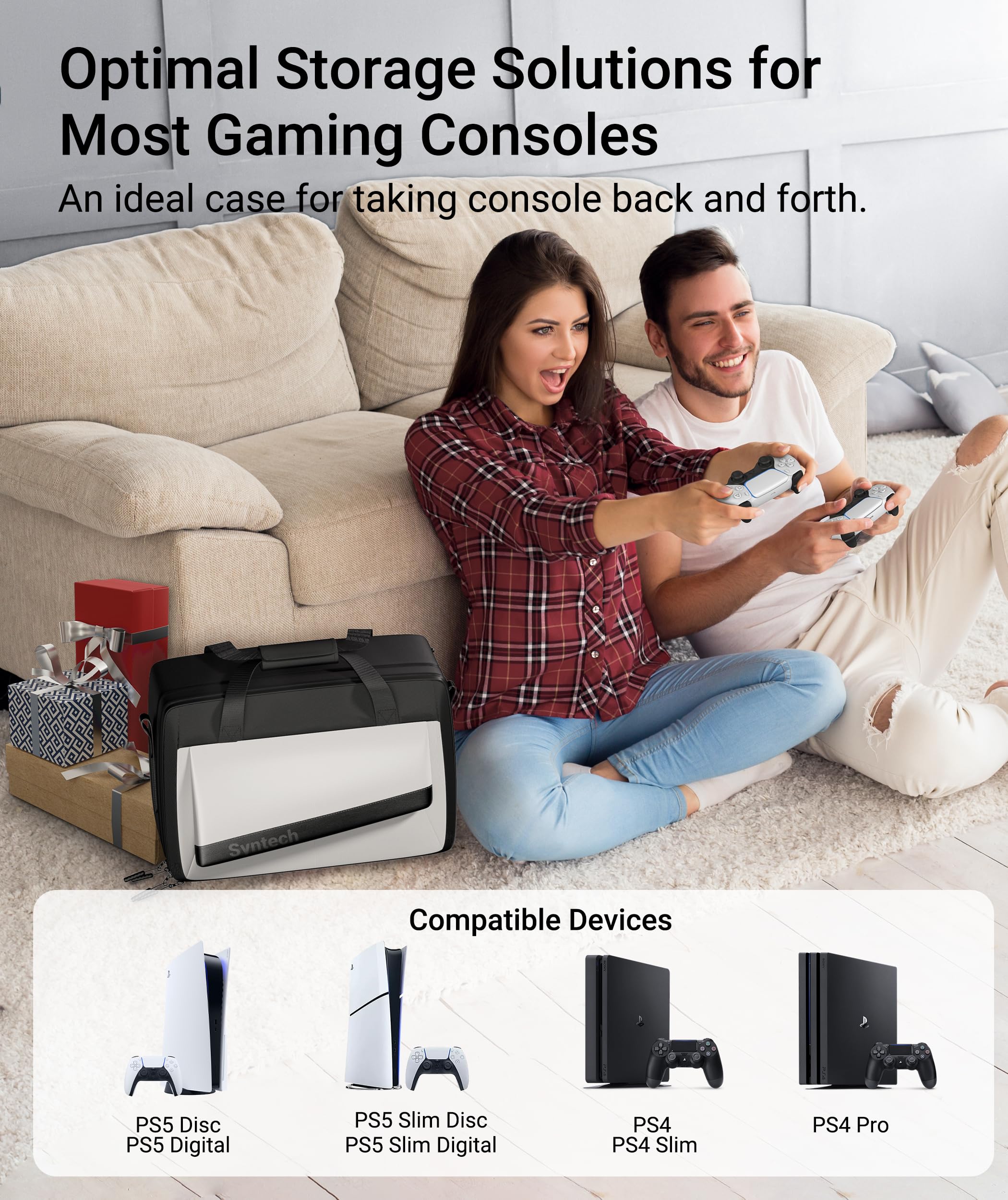 Syntech PS5 Carrying Case - Protective Travel Storage Bag for PS5 Pro/PS5 Slim/PS5 Disc & Digital Edition/PS4 Console, Controllers, Headset & Game Discs - Large Capacity Organizer for Gaming Accessories - Perfect for Travel, Storage & Protection