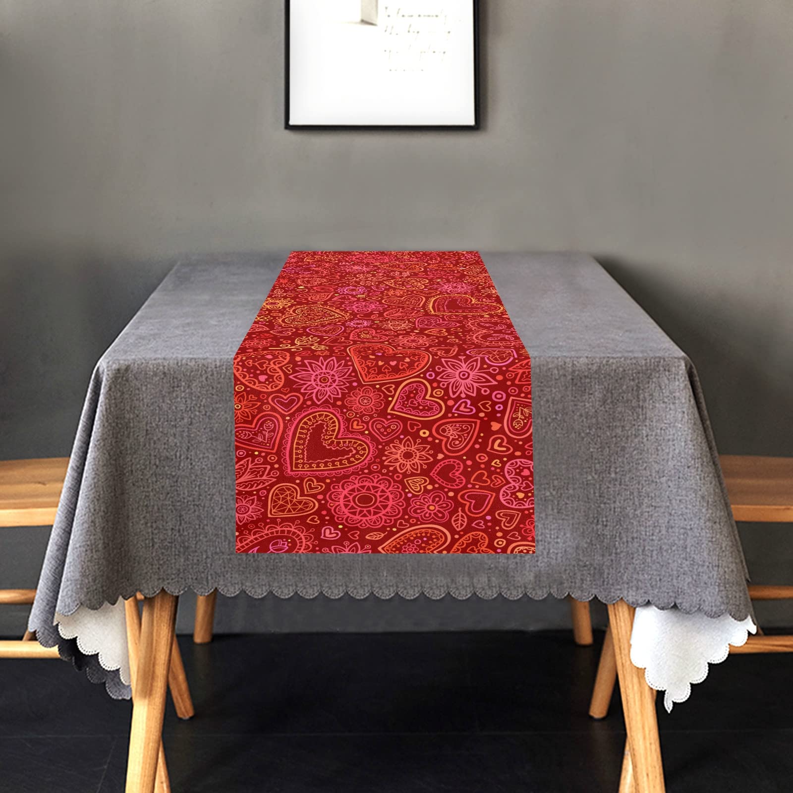 Valentine's Day Table Runner 70 Inches - Red Love Hearts Kitchen Table Decor for Dining Room, Farmhouse, Christmas - Perfect for Romantic Dinners, Holiday Gatherings & Home Decoration