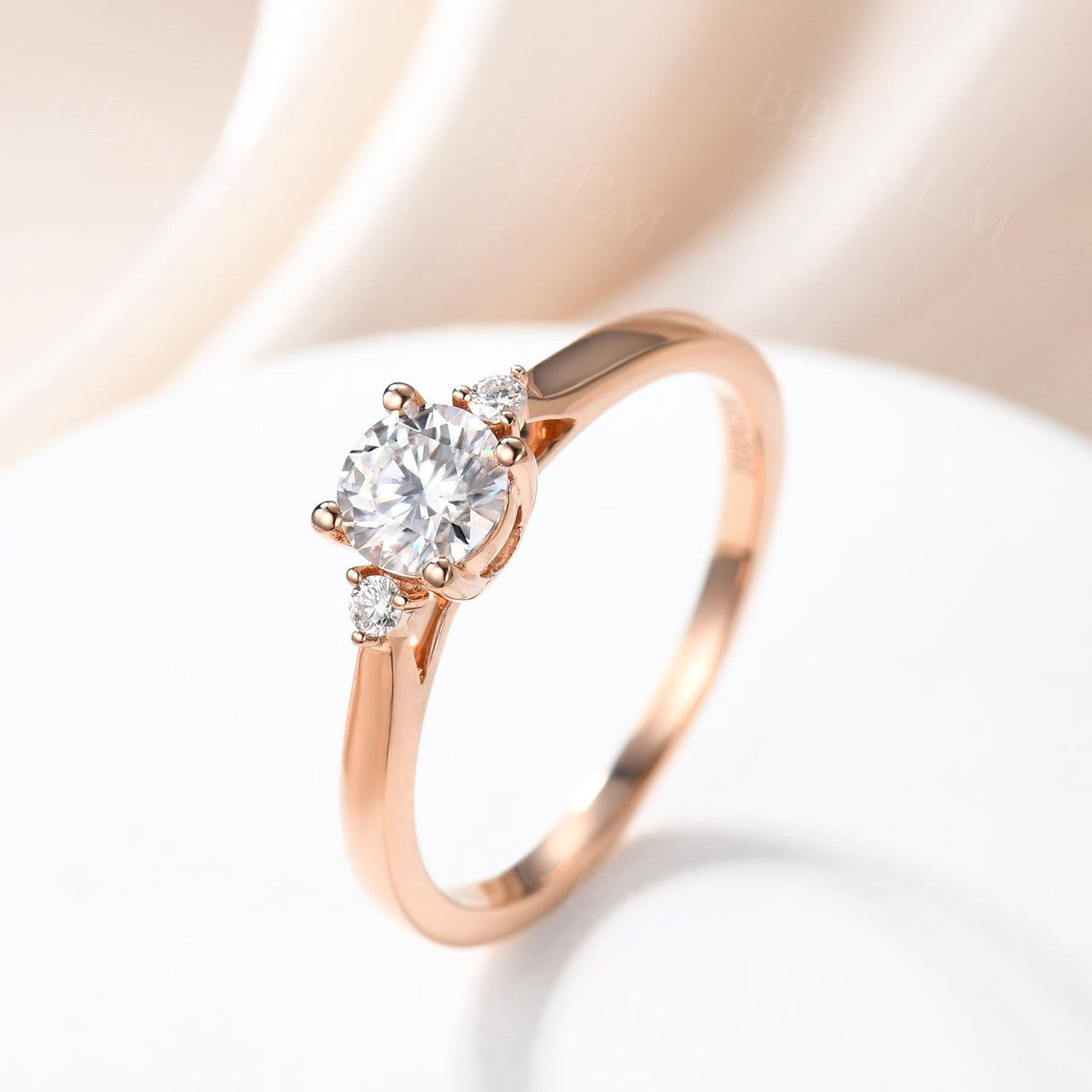 14K/18K Yellow Gold Moissanite Diamond Engagement Ring - 0.5 Carat Three Stone Promise Ring for Women, Wedding, Anniversary & Proposal