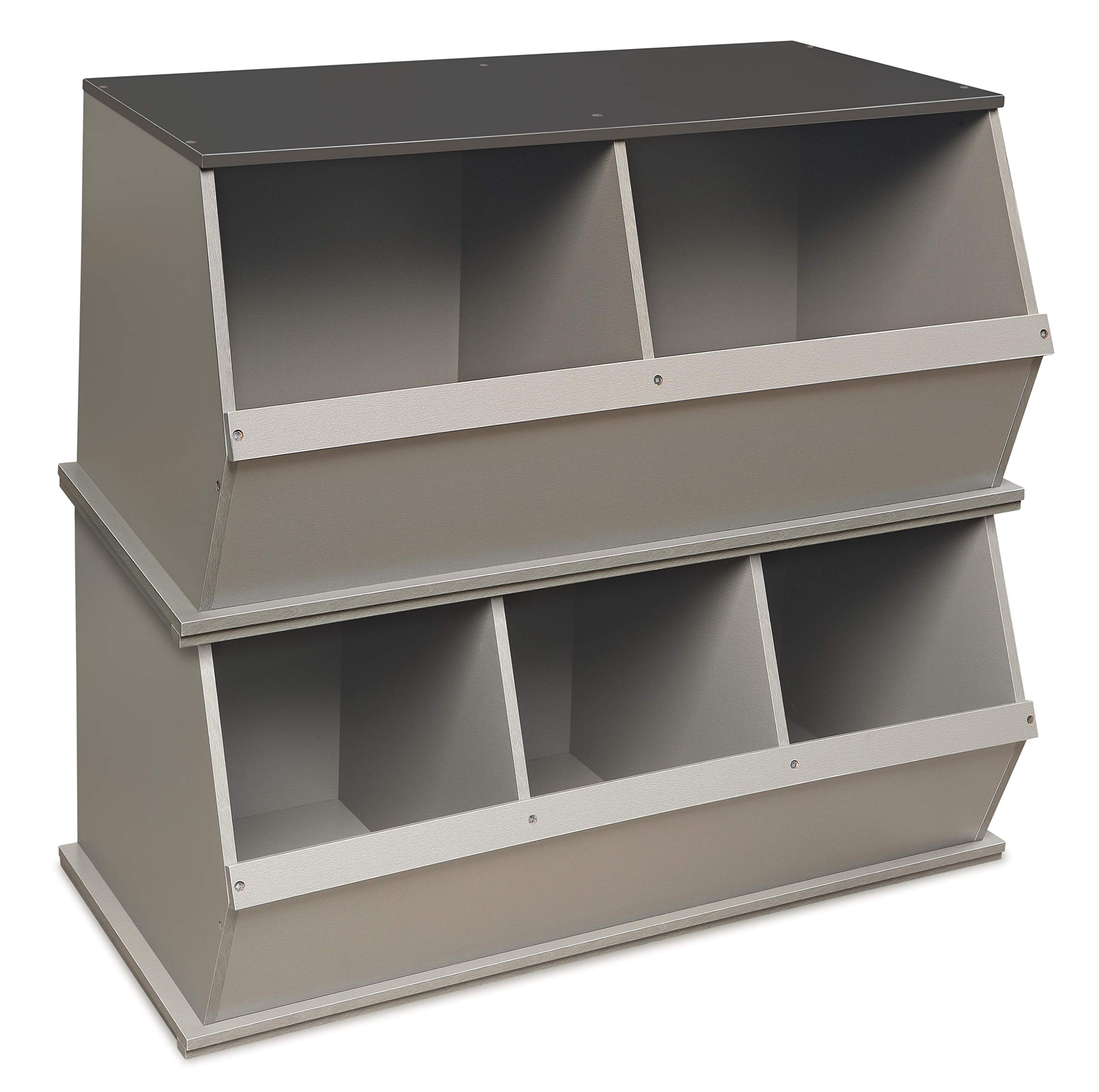 Badger Basket Two Bin Stackable Toy Storage Organizer - Woodgrain & Gray | Kids Room Organization, Playroom Storage, Nursery Toy Bins