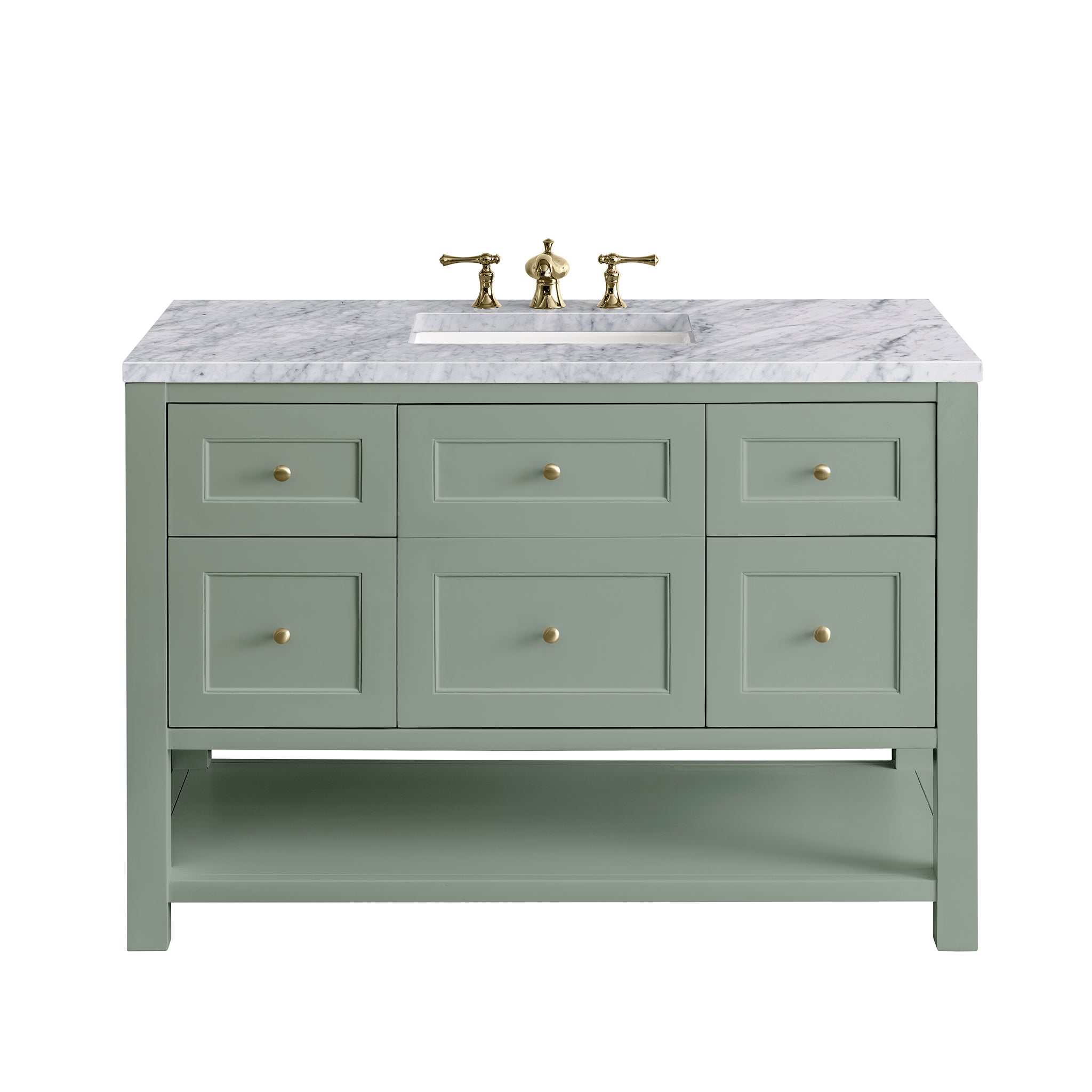 Breckenridge 48 Inch Single Bathroom Vanity with Smokey Celadon Finish & 3CM Carrara Marble Top - Perfect for Modern Master Bathrooms and Guest Powder Rooms