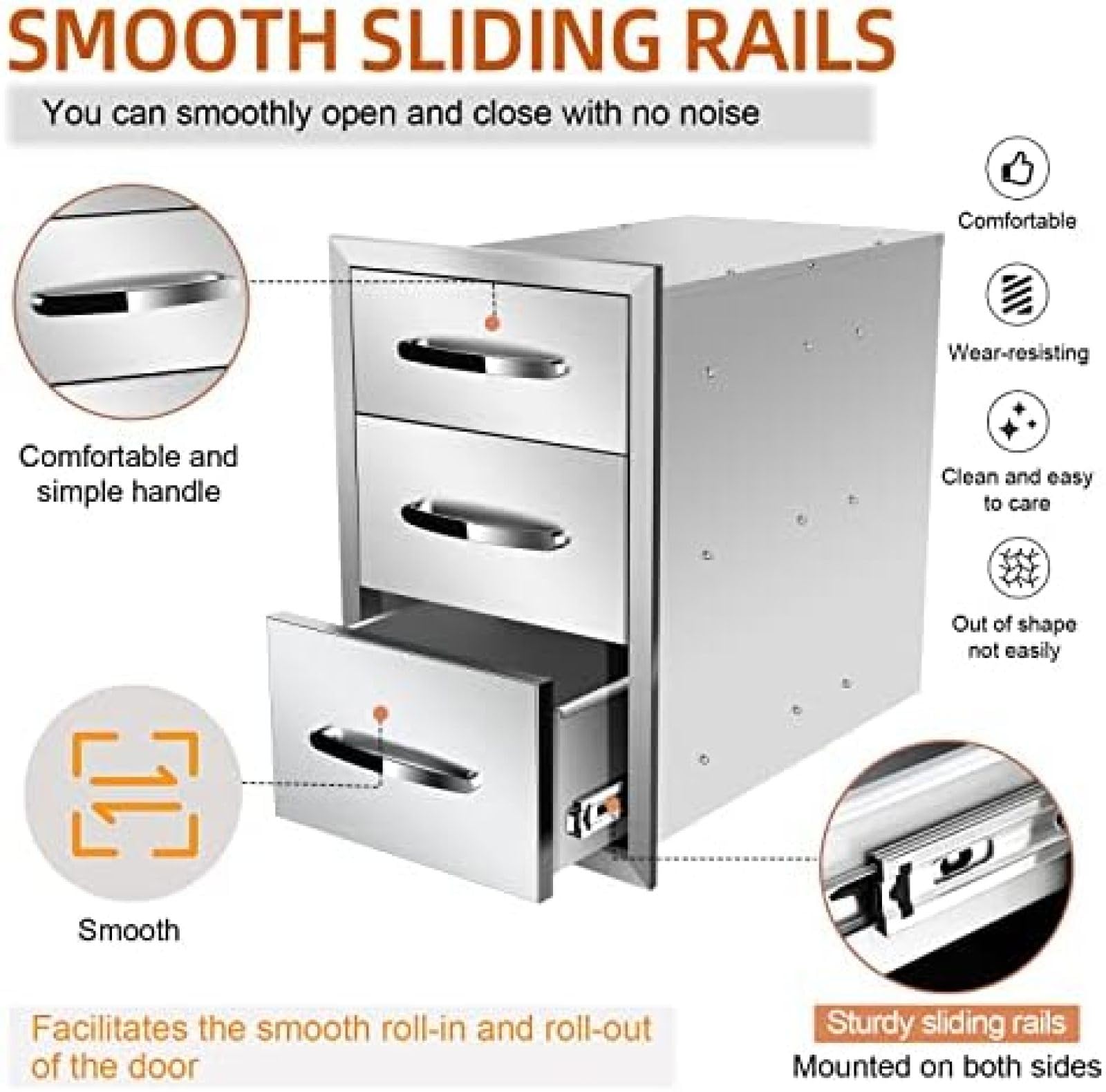 Stainless Steel BBQ Drawer for Outdoor Kitchen - 14Wx21Dx21H - Perfect for Grilling Stations & BBQ Islands