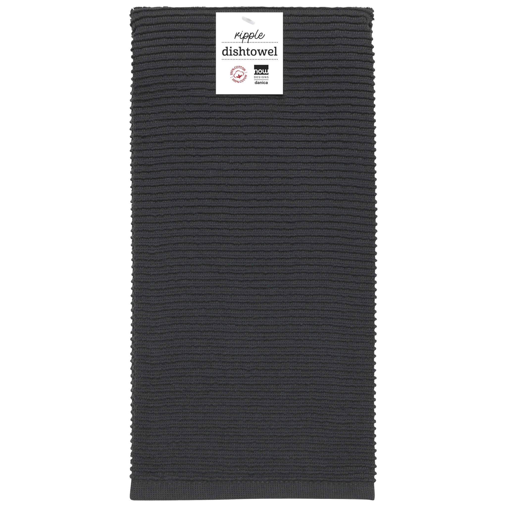 Premium Danica Ripple Terry Cotton Dish Towel - Super Absorbent Kitchen Towel for Drying Dishes, Hands & Countertops - Stylish Black Dishcloth for Modern Kitchens