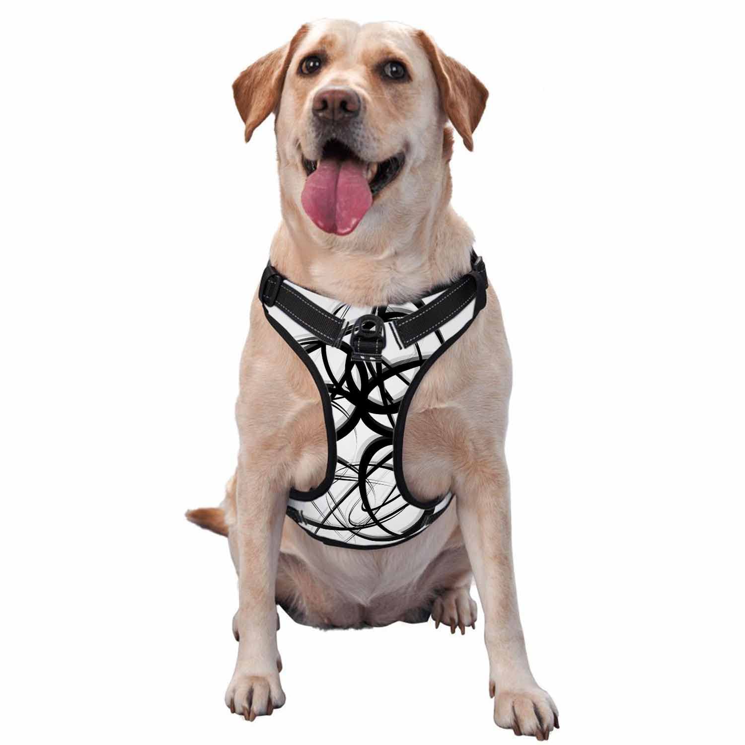 Zaueky Adjustable No-Pull Dog Harness for Medium Dogs - Monochrome Oval Design, Padded & Reflective Vest with Leash - Size M - Perfect for Walking, Running, and Outdoor Adventures