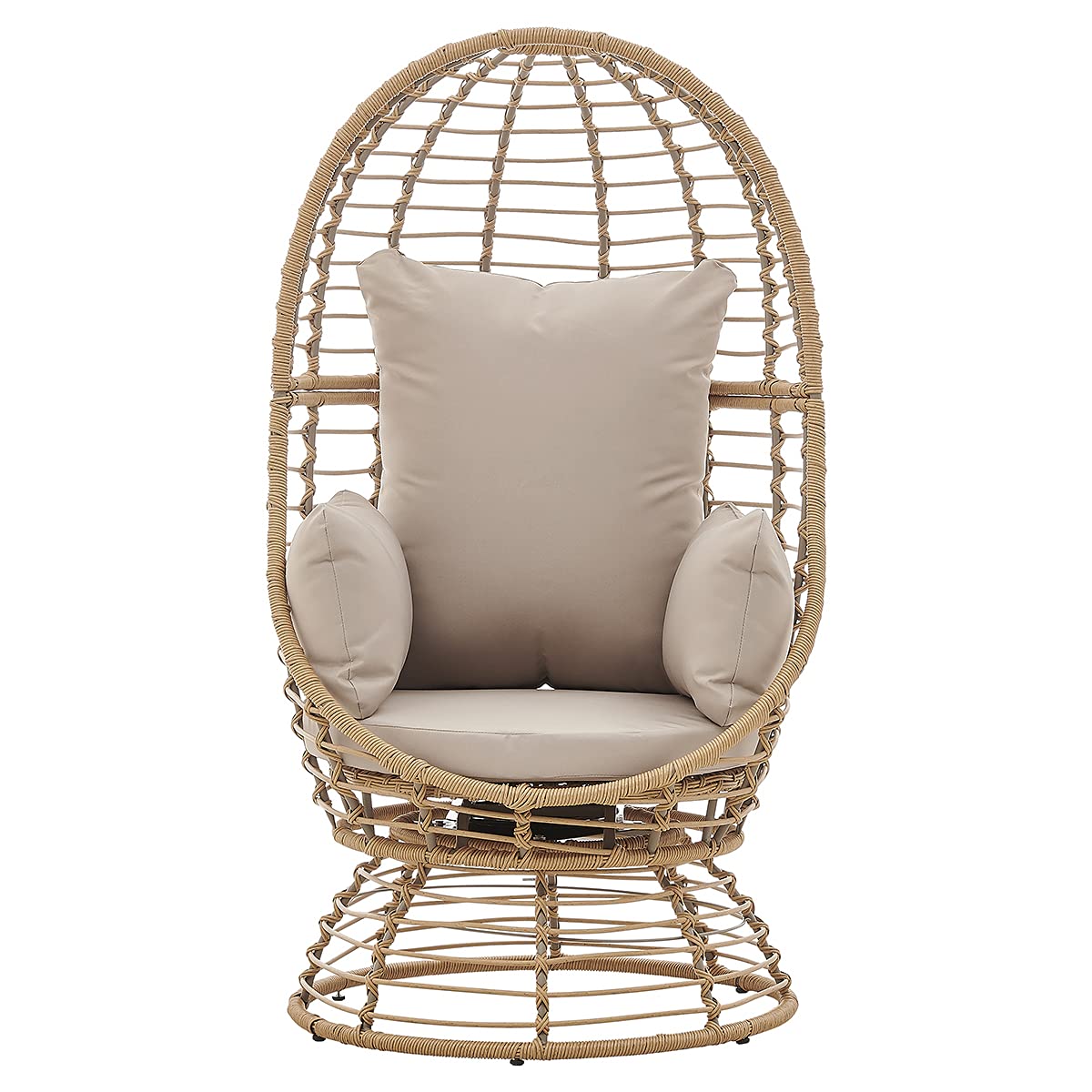 Barton Oversized Egg Style Wicker Swivel Chair with Canopy & 4 Cushions - Outdoor Patio Lounge Basket Chair for Garden, Poolside, and Backyard Relaxation