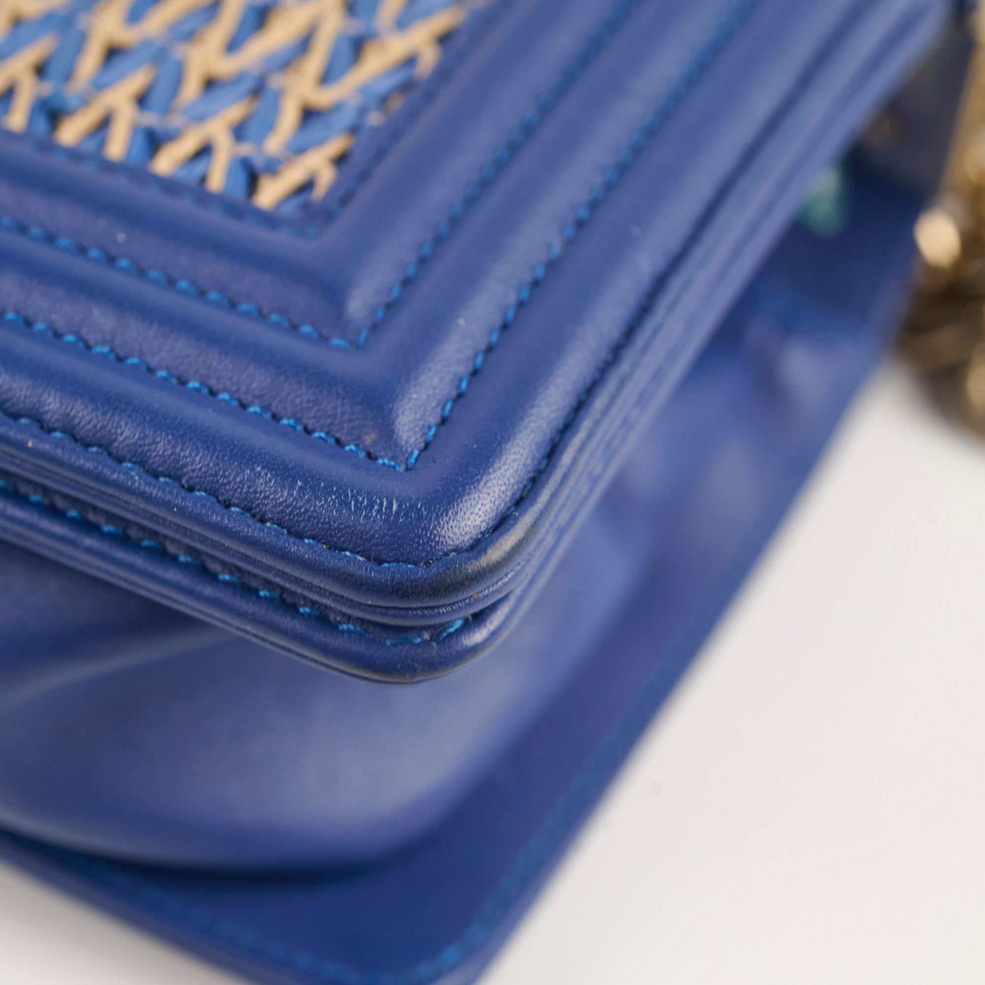 Chanel Small Boy Navy Raffia Crossbody Bag - Luxury Designer Handbag for Women | Perfect for Summer, Travel & Everyday Use
