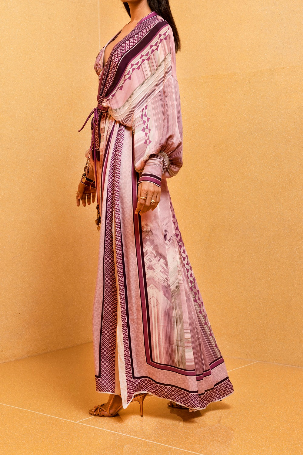 Lilac Floral Print Kaftan Dress for Women - Boho Beach Cover Up, Summer Vacation Outfit, Poolside Lounge Wear