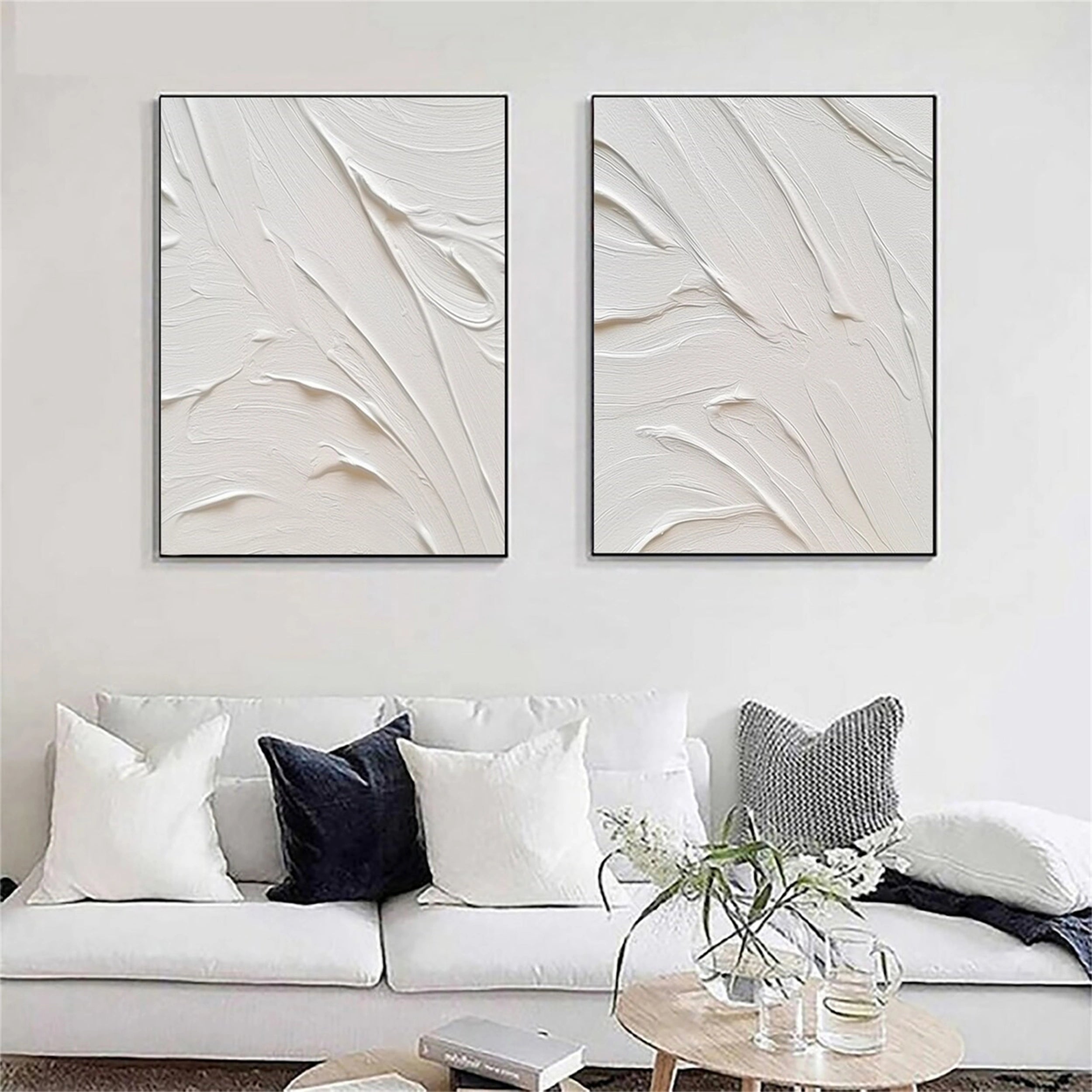 Minimalist Textured Plaster Art Paintings - Set of 2 Custom Wall Decor #MM130 | Perfect for Living Room, Bedroom & Office Decor