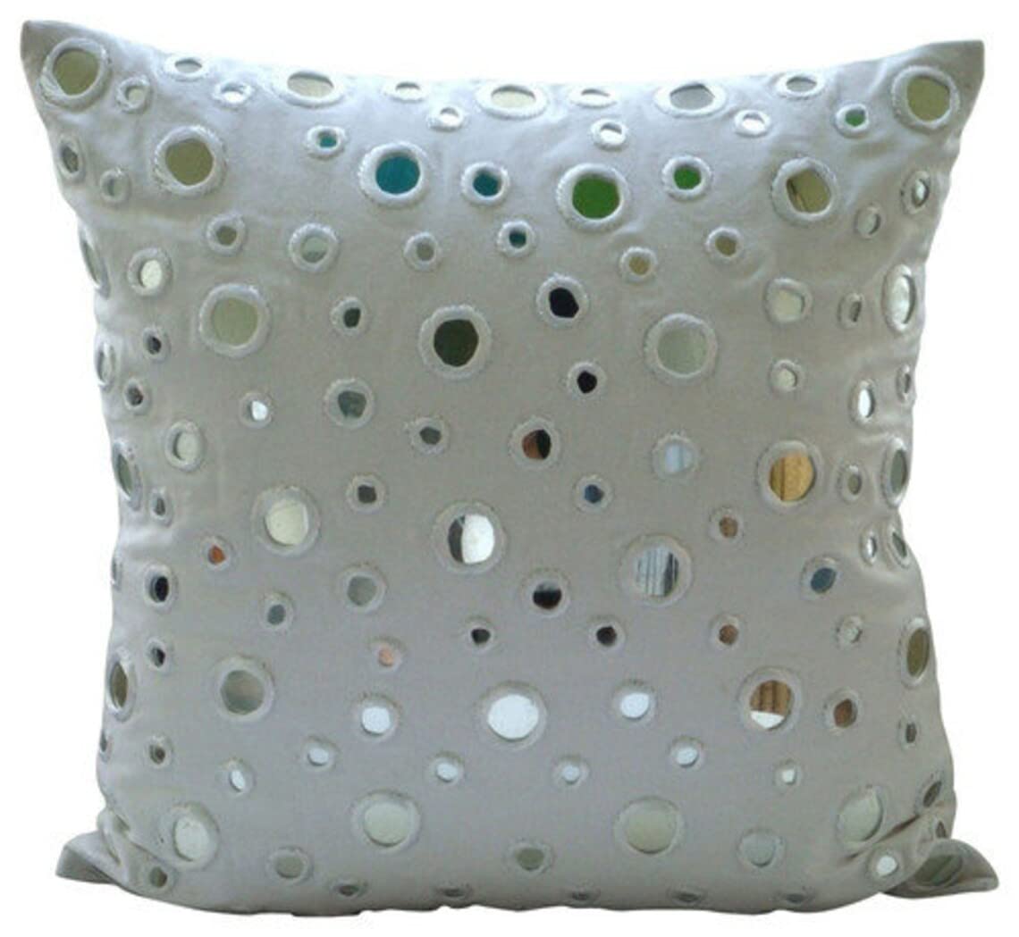 HomeCentric White Polka Dot Pillow Cover 18x18 Inch - Square Cotton Canvas Cushion Case for Sofa, Bed, Couch - Modern Mirror Dot Design (45x45cm) - Perfect for Living Room Decor & Cozy Home Accents