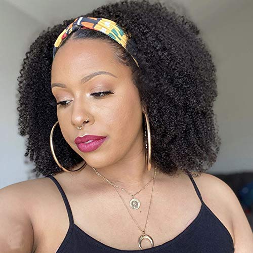 Short Afro Kinky Curly Human Hair Wig - 180% Density Headband Wig with No Glue No Gel - Machine Made Short Curly Wig in Black Brown Colors 1#2#4# (10inch) - Perfect for Daily Wear, Cosplay, and Protective Hairstyles