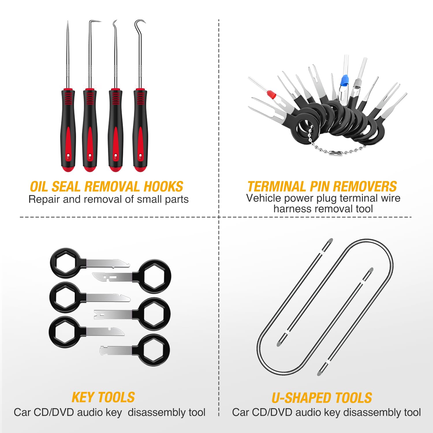 GOOACC 102Pcs Auto Trim Removal Tool Kit - Nylon Bumper Retainer Clip Set, Push Pin Fastener & Terminal Remover with Round Handle for Car Radio/Dashboard Panel (Black) | Perfect for Car Interior Repair & DIY Auto Detailing