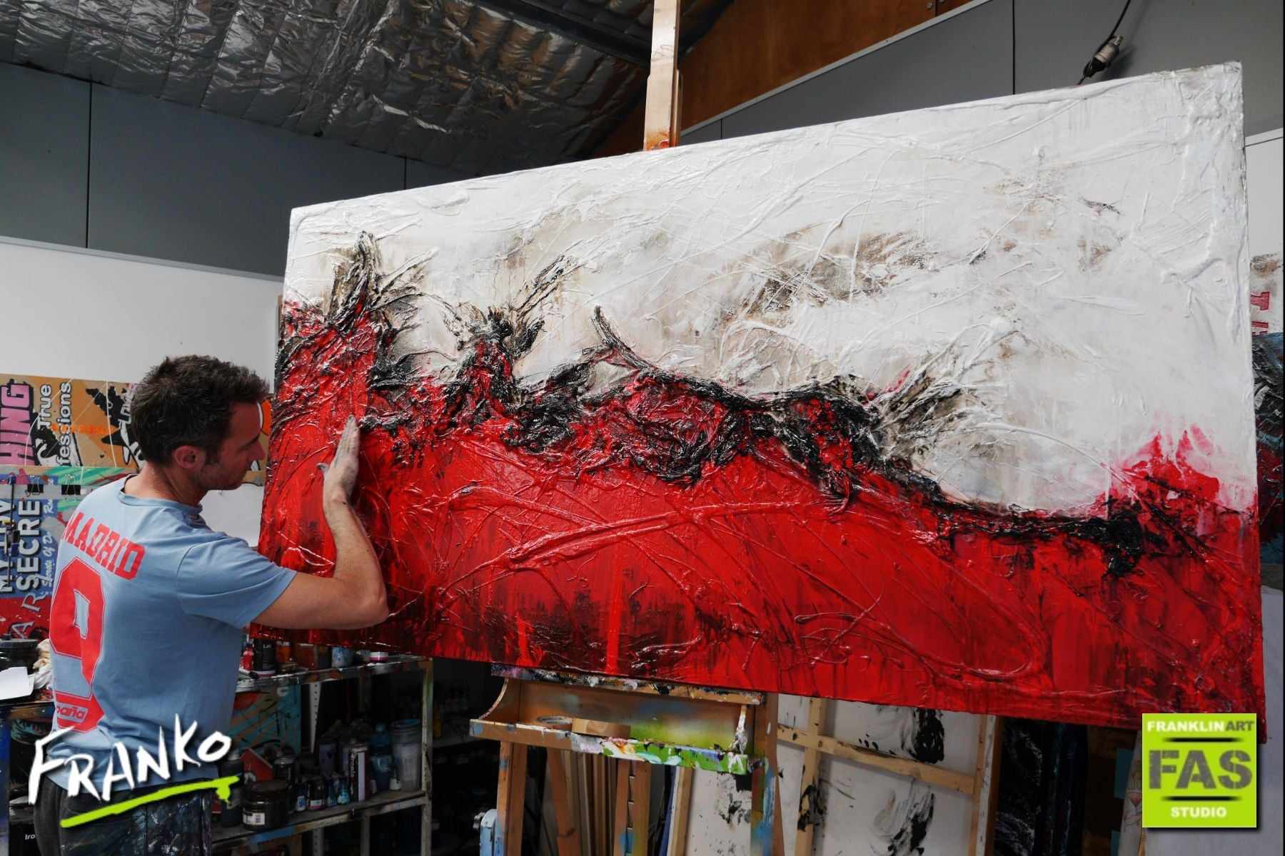 Devils Advocate 100x190cm Red White Textured Abstract Canvas Art - Modern Wall Decor for Living Room, Bedroom & Office