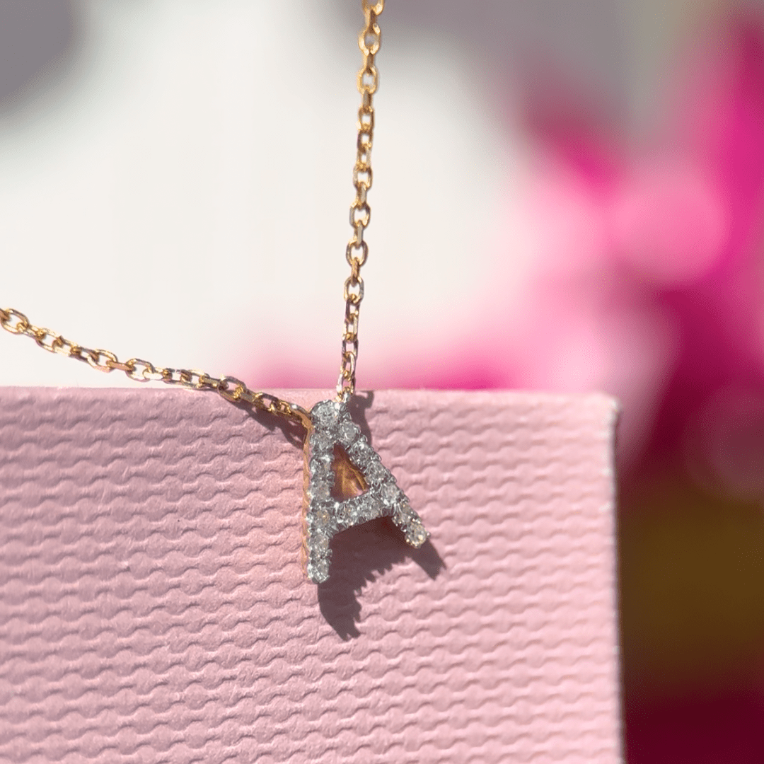 14K Yellow Gold Diamond Initial Charm Necklace - Personalized Classic Jewelry for Women | Perfect Gift for Birthday, Anniversary & Valentine's Day