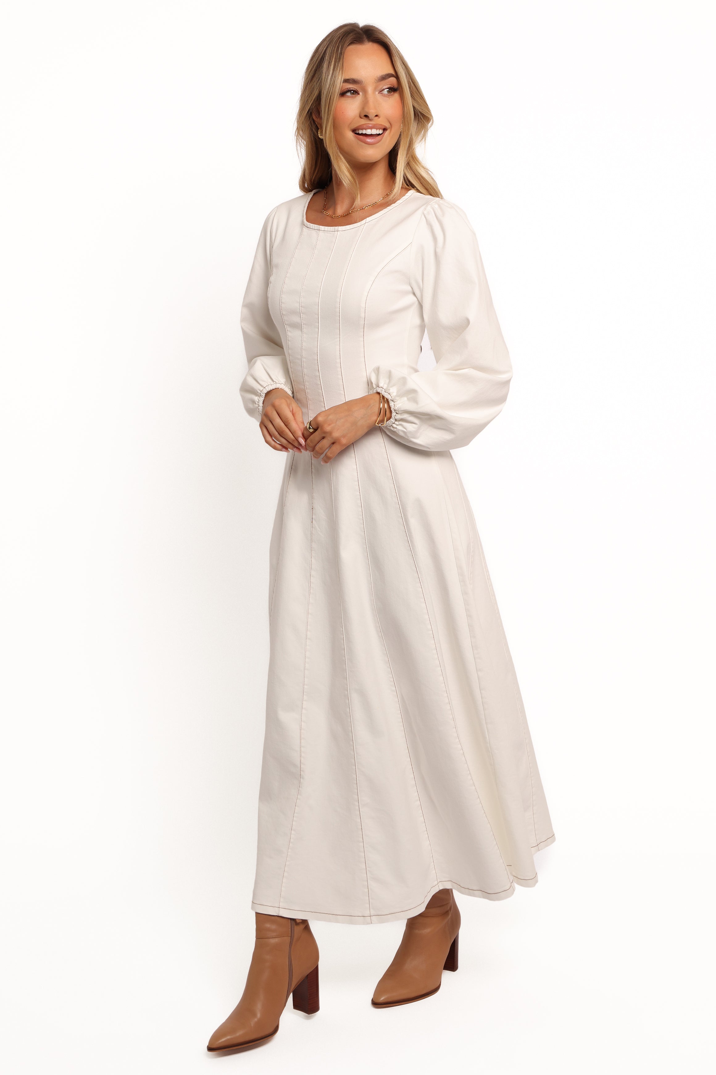 Cilla Midi Dress for Women - Elegant White Summer Dress for Casual, Office & Party Wear | Flowy A-Line Knee-Length Dress with Short Sleeves