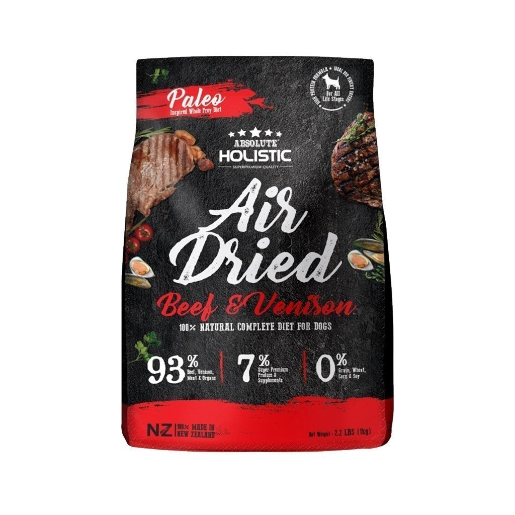 Absolute Holistic Air Dried Dog Food - 1kg Natural Grain-Free Recipe with Probiotics for Easy Digestion | Premium Nutrition for Small & Large Breeds | Perfect for Travel, Training & Daily Meals