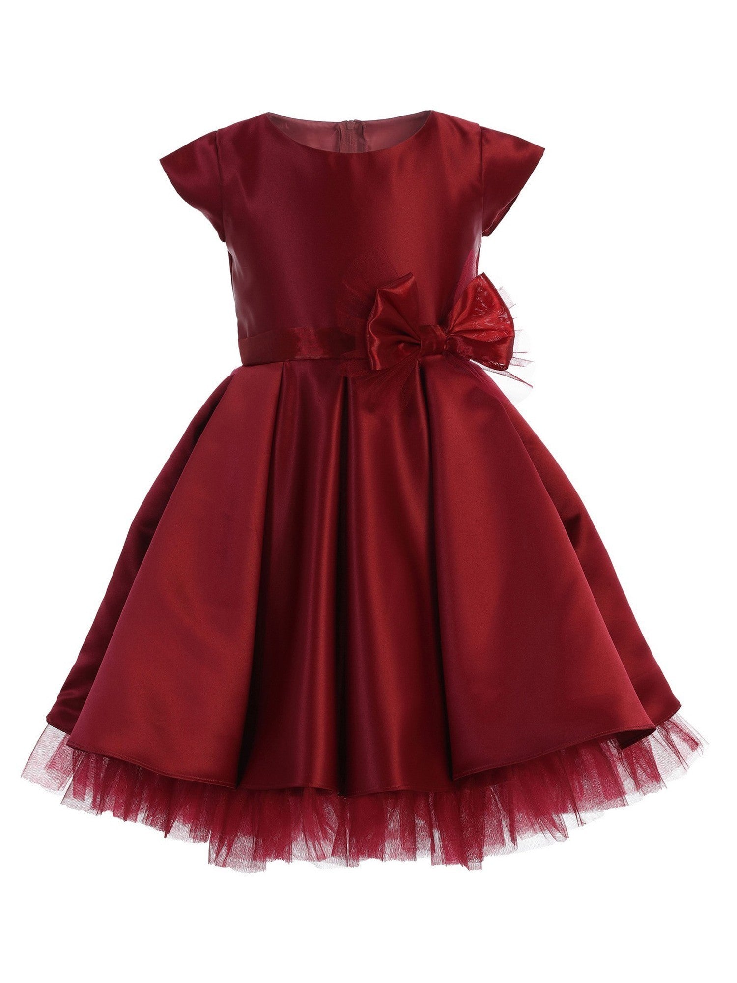 Burgundy Pleated Satin Bridesmaid Dress for Girls Size 7-12 | Formal Occasion, Wedding Party, Special Events