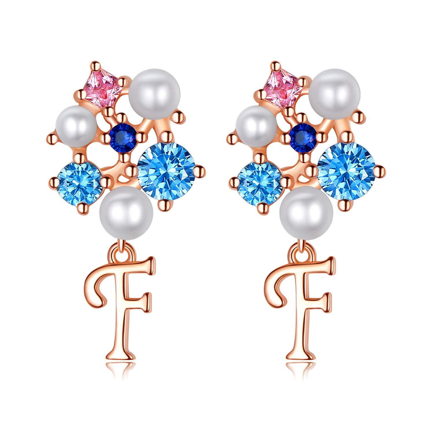 VIKI LYNN 925 Sterling Silver Initial Letter Stud Earrings for Women & Girls - CZ Cubic Zirconia 18K Rose Gold Plated - Perfect Gift for Birthday, Anniversary & Everyday Wear
