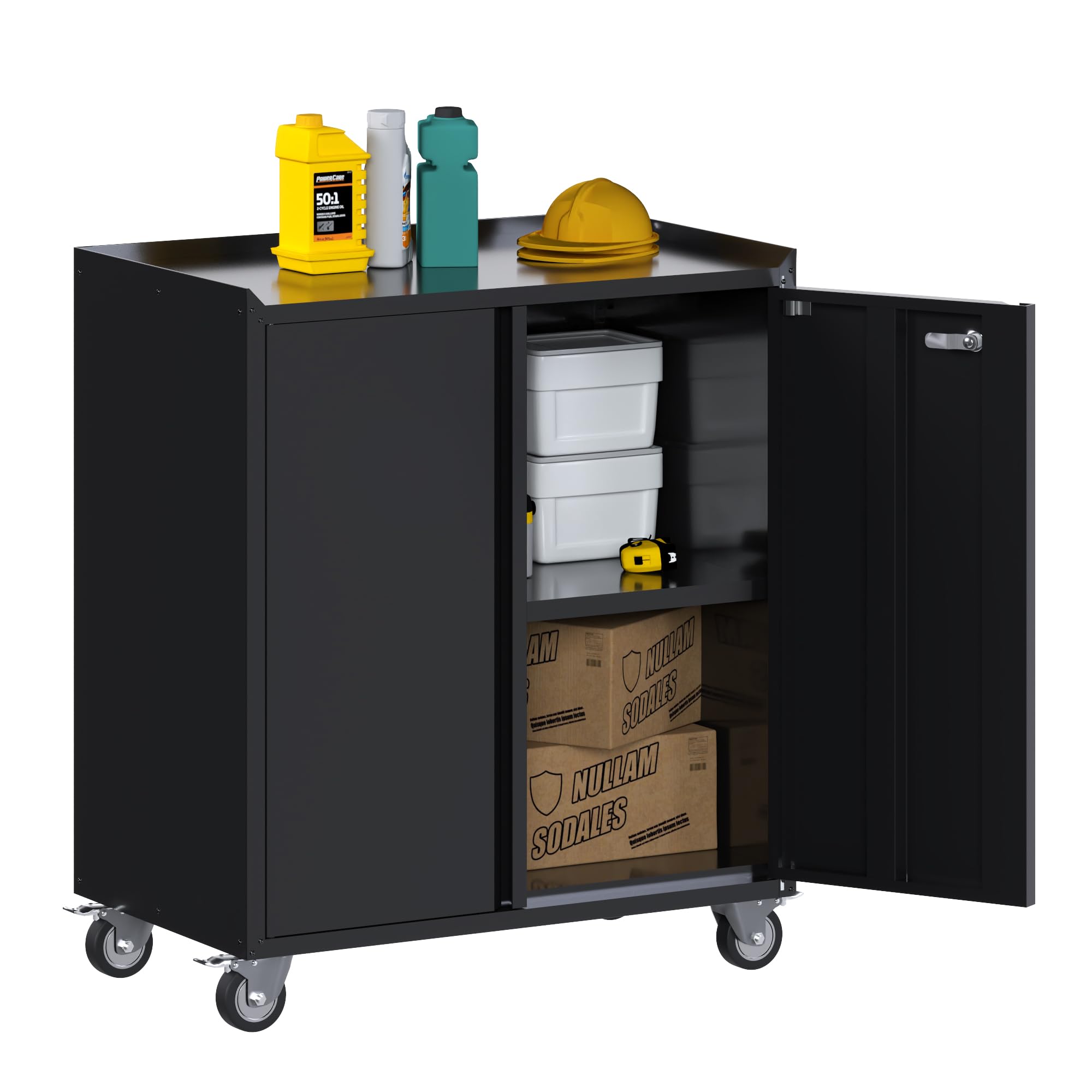 Aobabo 2-Door Heavy Duty Metal Tool Storage Cabinet with Wheels - Locking Steel Rolling Tool Chest for Garage Organization, Includes 1 Adjustable Shelf (Assembly Required) - Perfect for Workshop, Garage, and Industrial Tool Storage