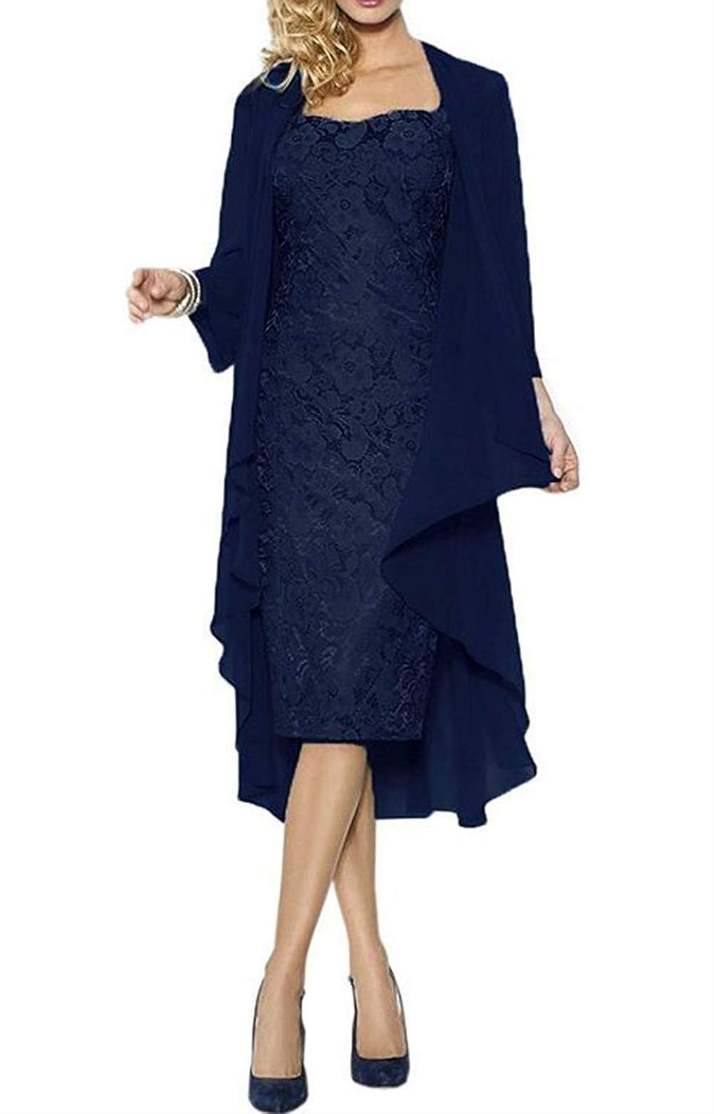 Elegant Royal Blue Chiffon Mother of the Bride Dress 3/4 Sleeves Lace Formal Evening Gown Size 14 - Perfect for Weddings, Cocktail Parties & Special Occasions