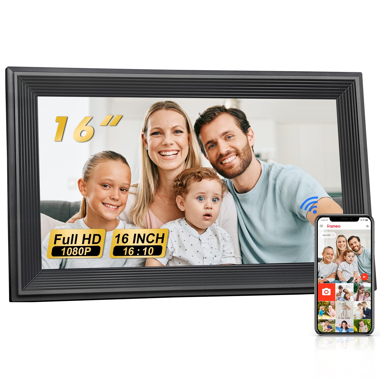16 Inch WiFi Digital Picture Frame with Touch Screen - 32GB Storage Smart Digital Photo Frame for Home & Office - Perfect Gift for Women, Men, Mom, Dad - Display Family Photos, Artwork & Memories in HD
