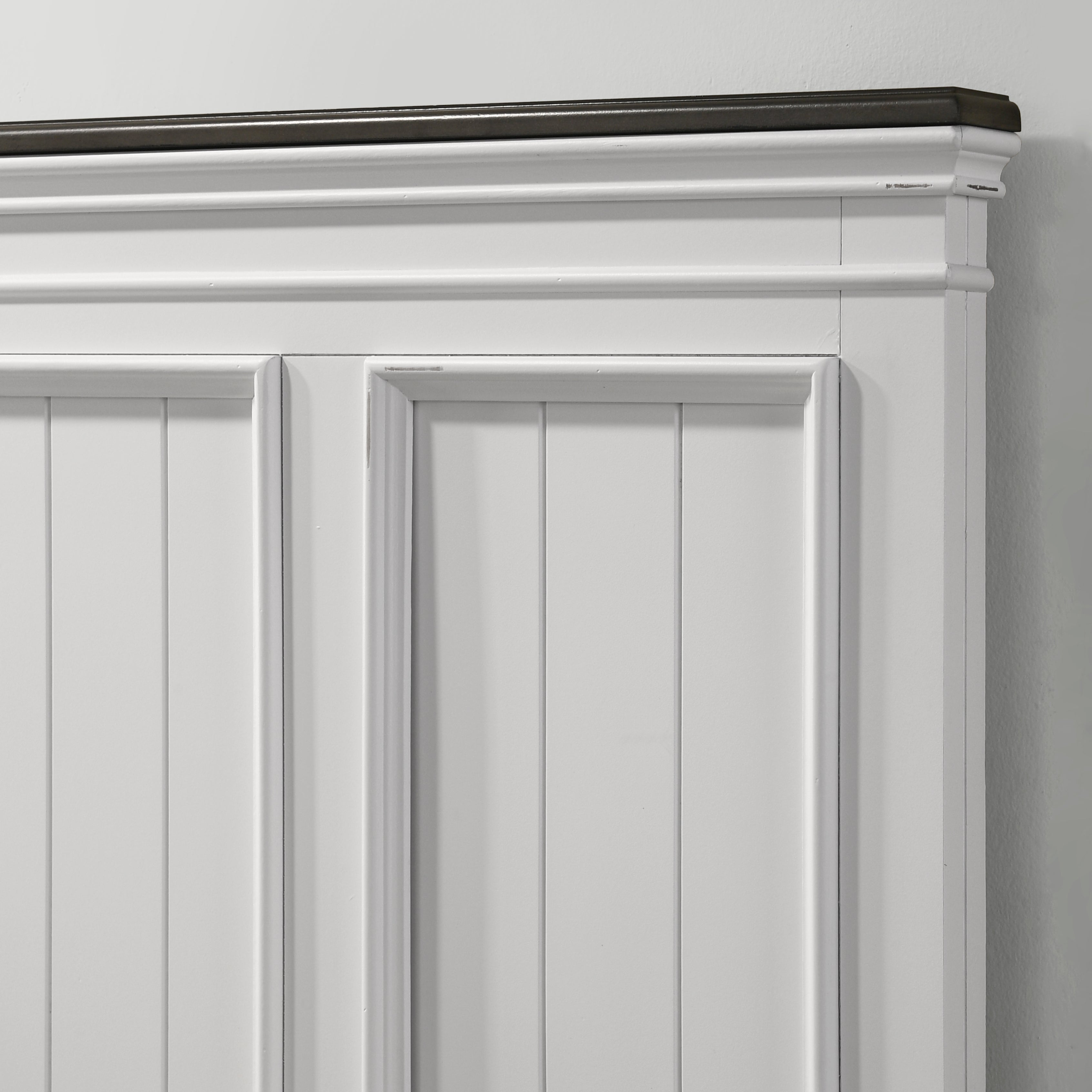 Clelane Shiplap Wood Panel Bed - Weathered White & Walnut Finish - Rustic Farmhouse Style Bed Frame for Master Bedroom, Guest Room or Vacation Home