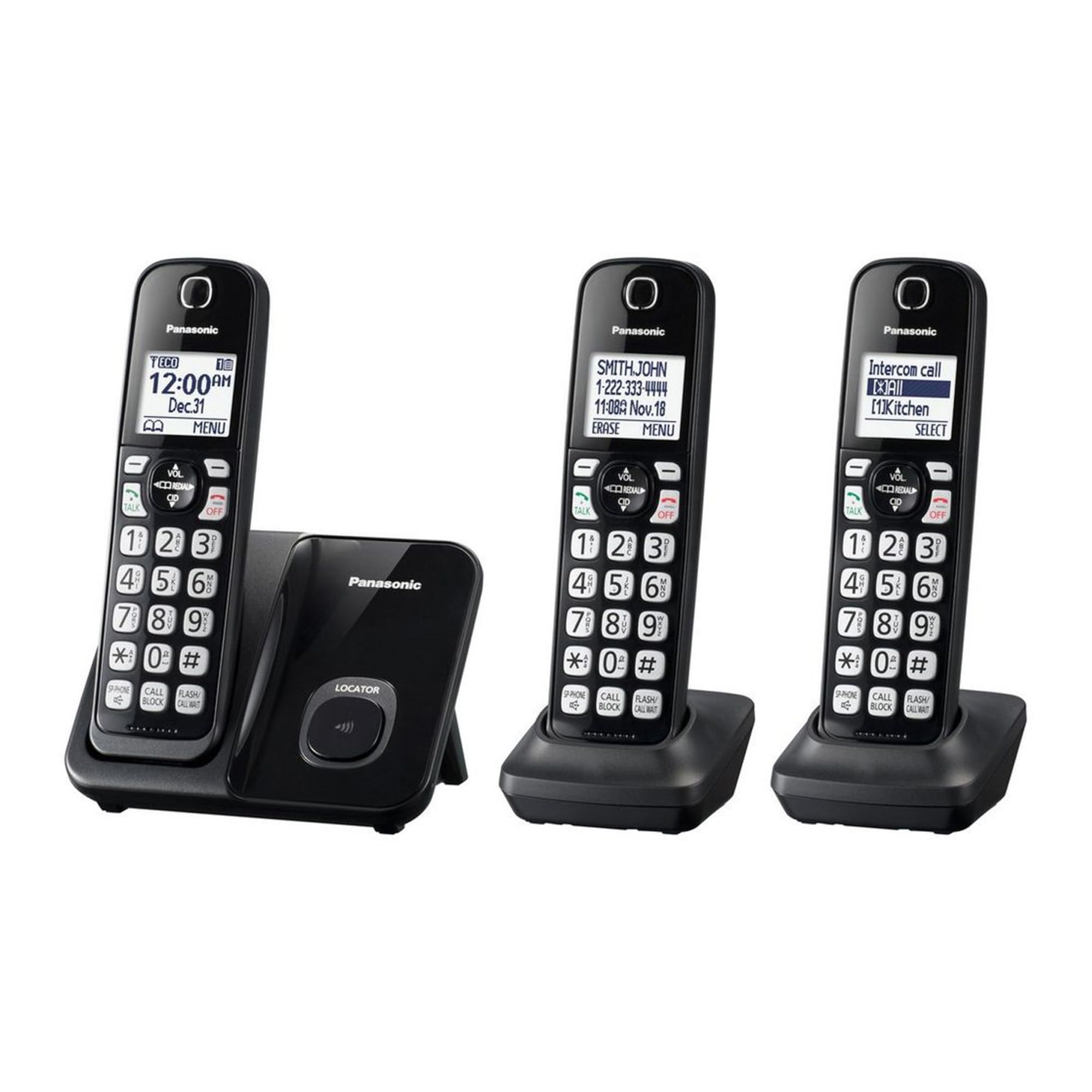 Panasonic KX-TGD513B Expandable Cordless Phone System with Call Blocking - 3 Handsets for Home & Office Use | Reliable Wireless Communication with Caller ID & Answering Machine