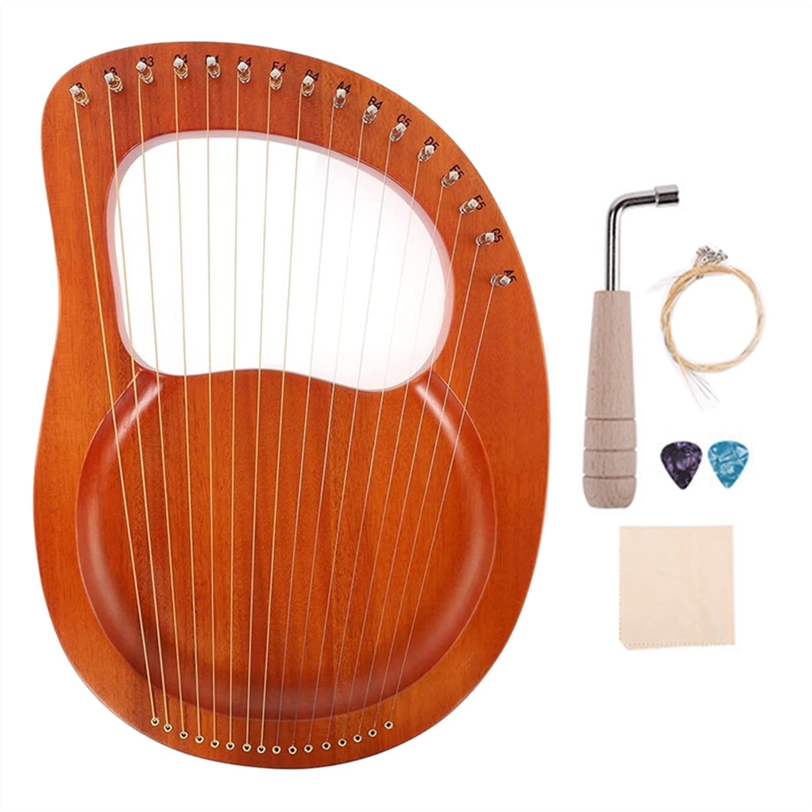 16 String Mahogany Lyre Harp with Tuning Wrench - Portable Mini Harp Instrument for Kids & Adult Beginners - Perfect for Home Practice, Music Therapy & Gift Giving