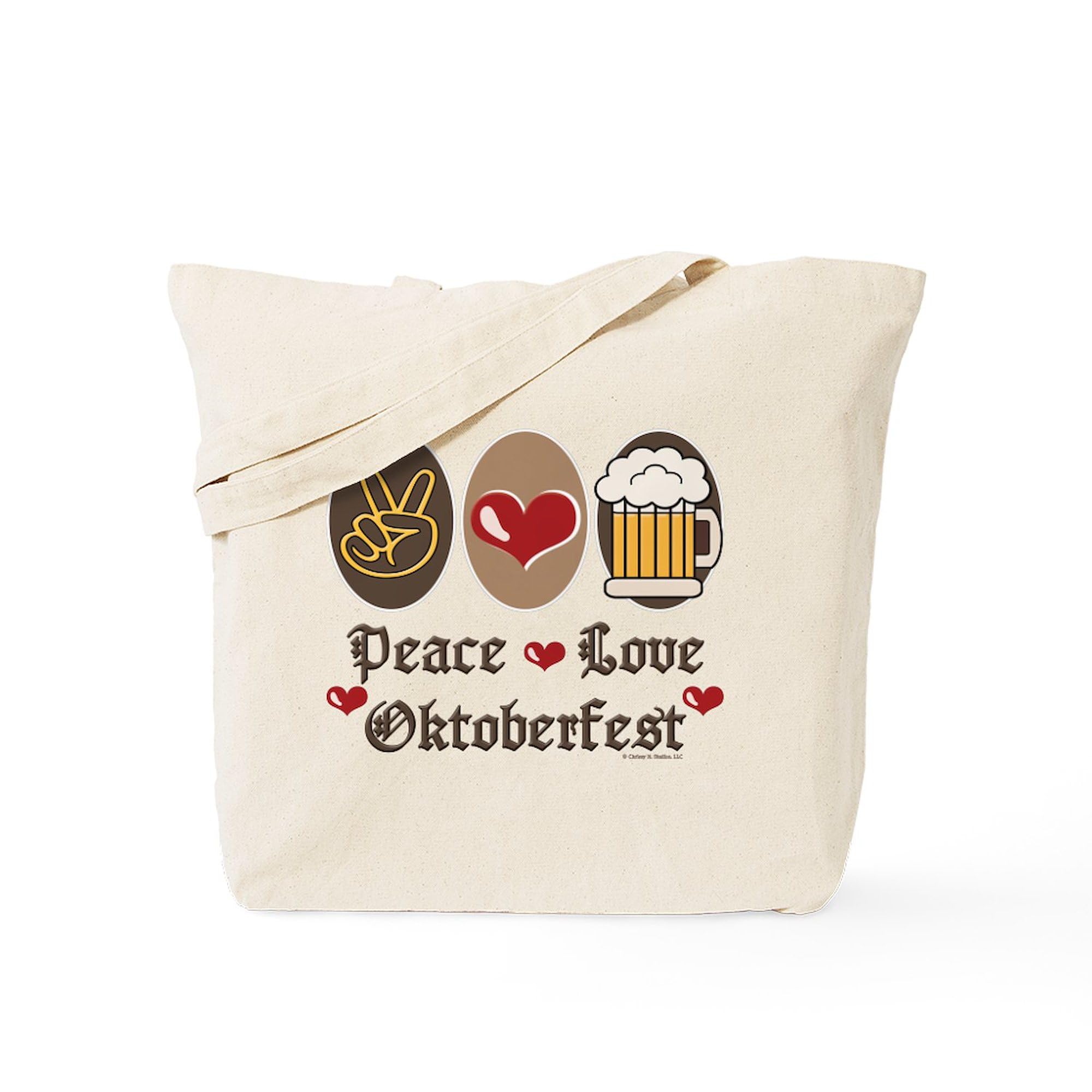 Peace Love Oktoberfest Natural Canvas Tote Bag - Eco-Friendly Reusable Shopping Bag for Groceries, Beach & Festival Use
