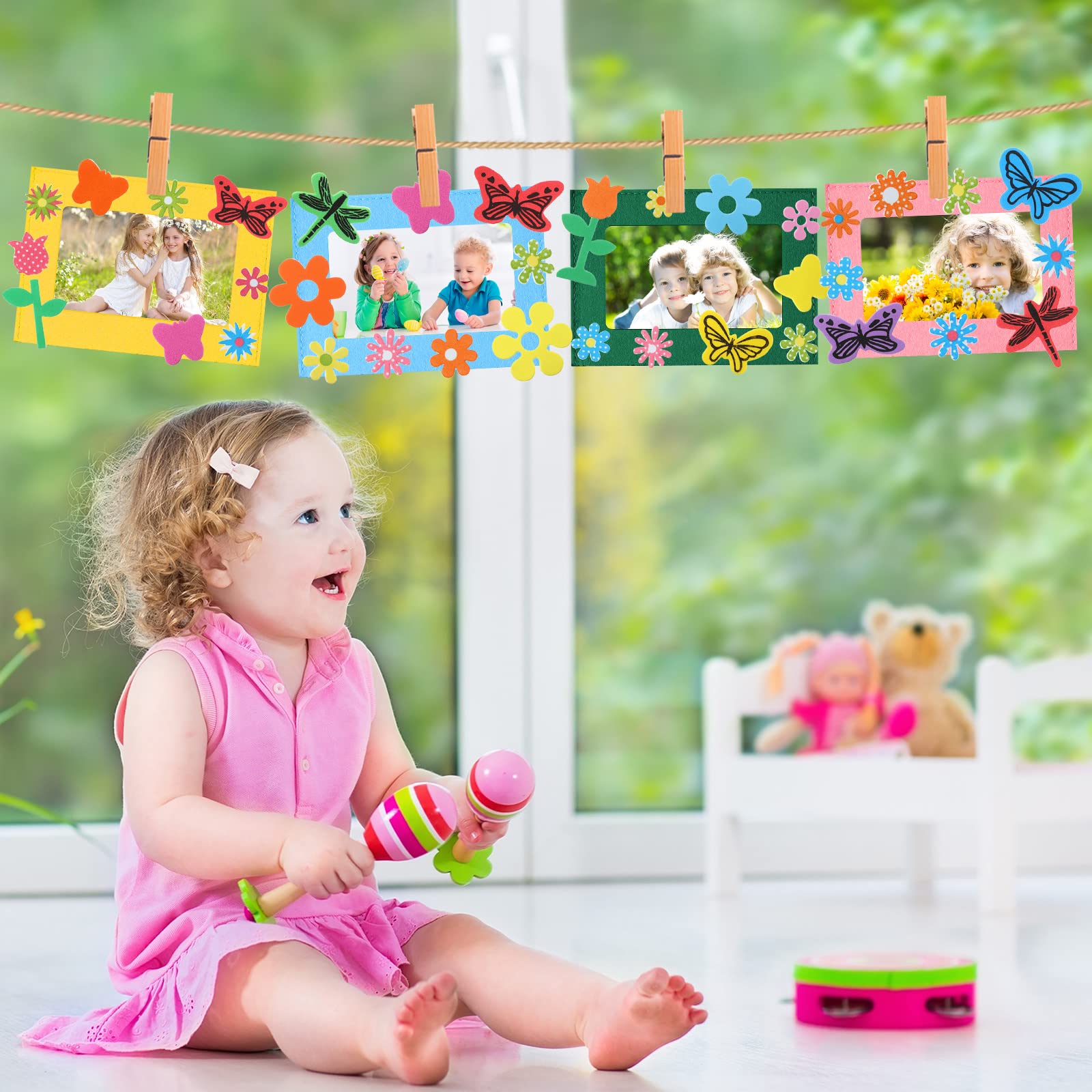 Spring DIY Craft Kit - 232 Pcs Felt Photo Frames & Floral Stickers for Home Decor & Party Favors