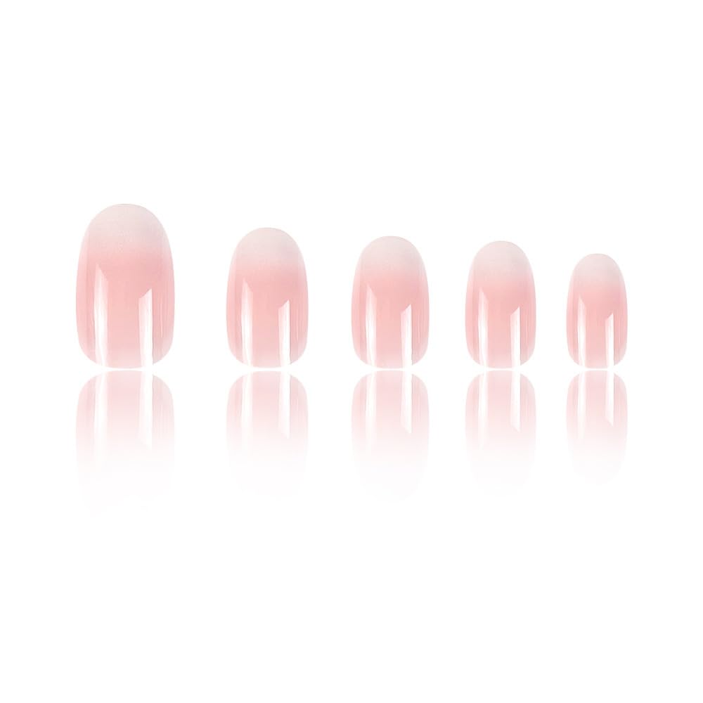 24pcs Short Almond Fake Nails - Nude & Pink Ombre Press On Nails with Glossy Finish, Reusable Acrylic Nails for Glue or Press On Application - Perfect for Weddings, Parties & Everyday Wear