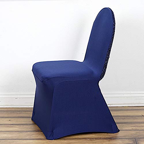 25 Pcs Navy Blue Metallic Spandex Stretchable Banquet Chair Covers - Elegant Slipcovers for Wedding, Party & Reception Decorations - Perfect for Indoor & Outdoor Events