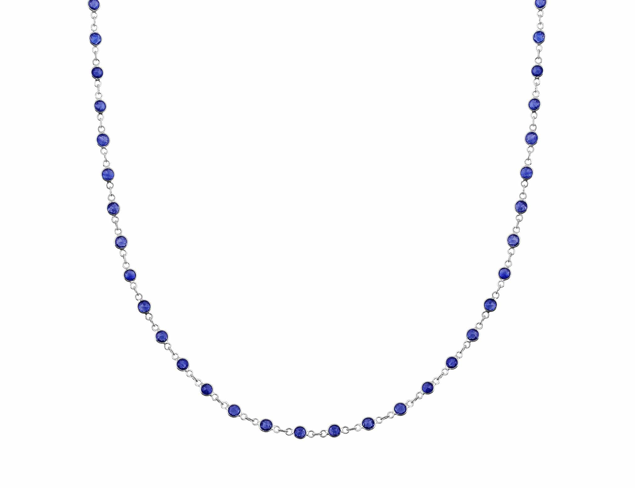 18K White Gold 7 Carat Sapphire Chain Necklace for Women - Elegant Blue Gemstone Jewelry Gift for Anniversary, Birthday & Special Occasions