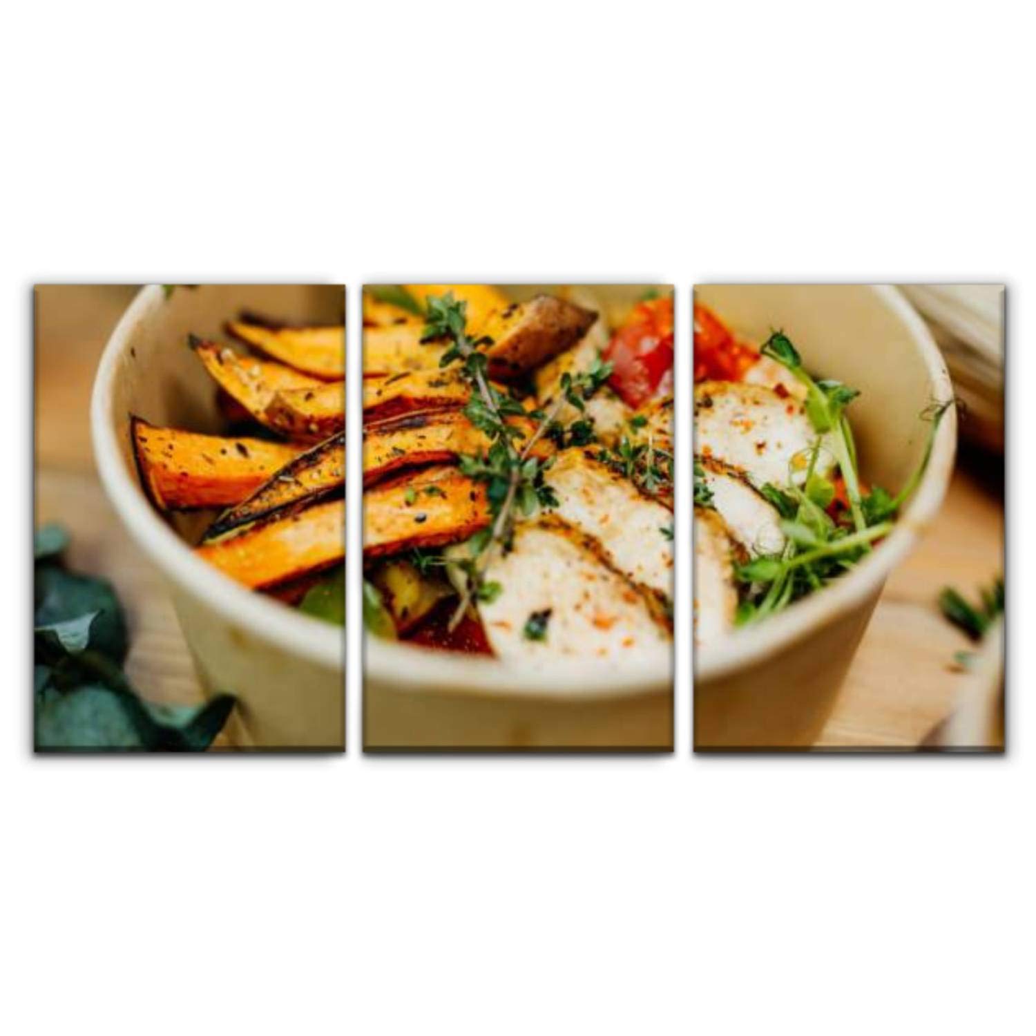 Modern Canvas Wall Art - Set of 3 Healthy Food & Vitamin Rich Dish Oil Paintings (16x24 Inch) for Home, Office, Bedroom Decor - Kitchen & Dining Room Wall Decorations