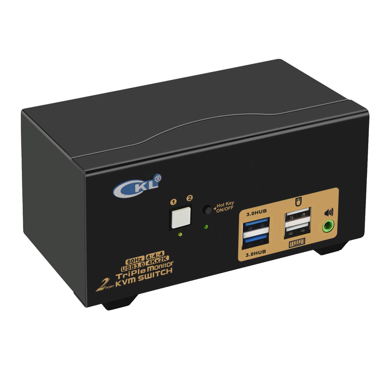 4K 60Hz USB 3.0 HDMI KVM Switch - 2 Port Triple Monitor Extender with Audio & Cables (Model 923HUA-3) for Home Office, Gaming Setup & Multi-Device Workstations