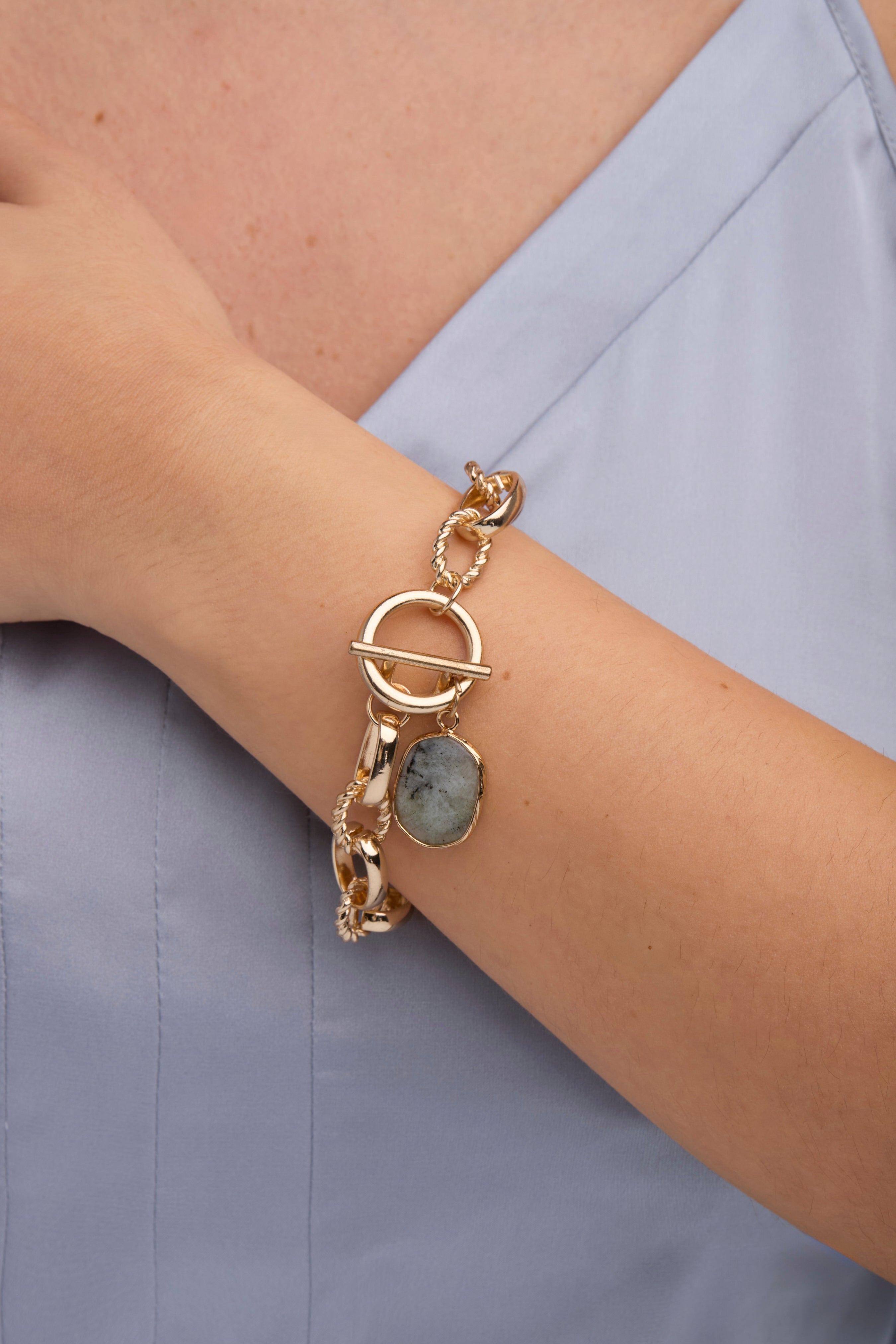 Chunky Chain Stone Bracelet for Women - Boho Beaded Stretch Bracelet - Handmade Adjustable Crystal Jewelry for Casual Wear & Layering