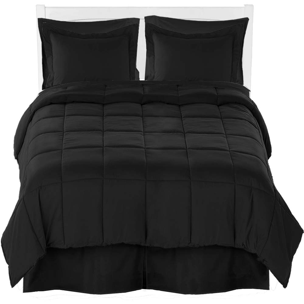 Bare Home Split King Comforter Set with Sheet Set & Bed Skirt - Ultra-Soft Brushed Microfiber Bedding Collection (Black) | Perfect for Master Bedroom, Guest Room & Luxury Hotel Style